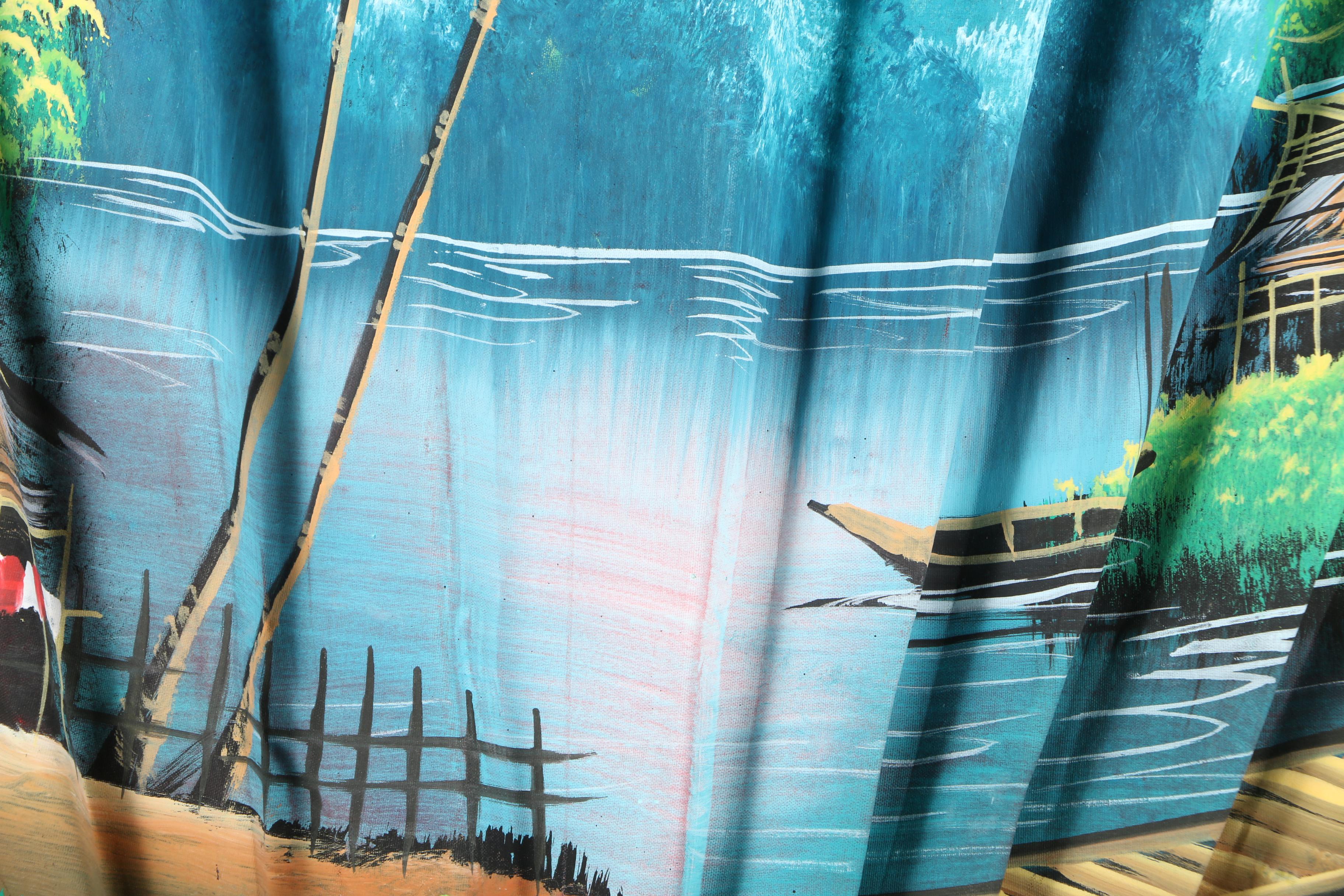 Large Thai Hand Painted Folding Fan