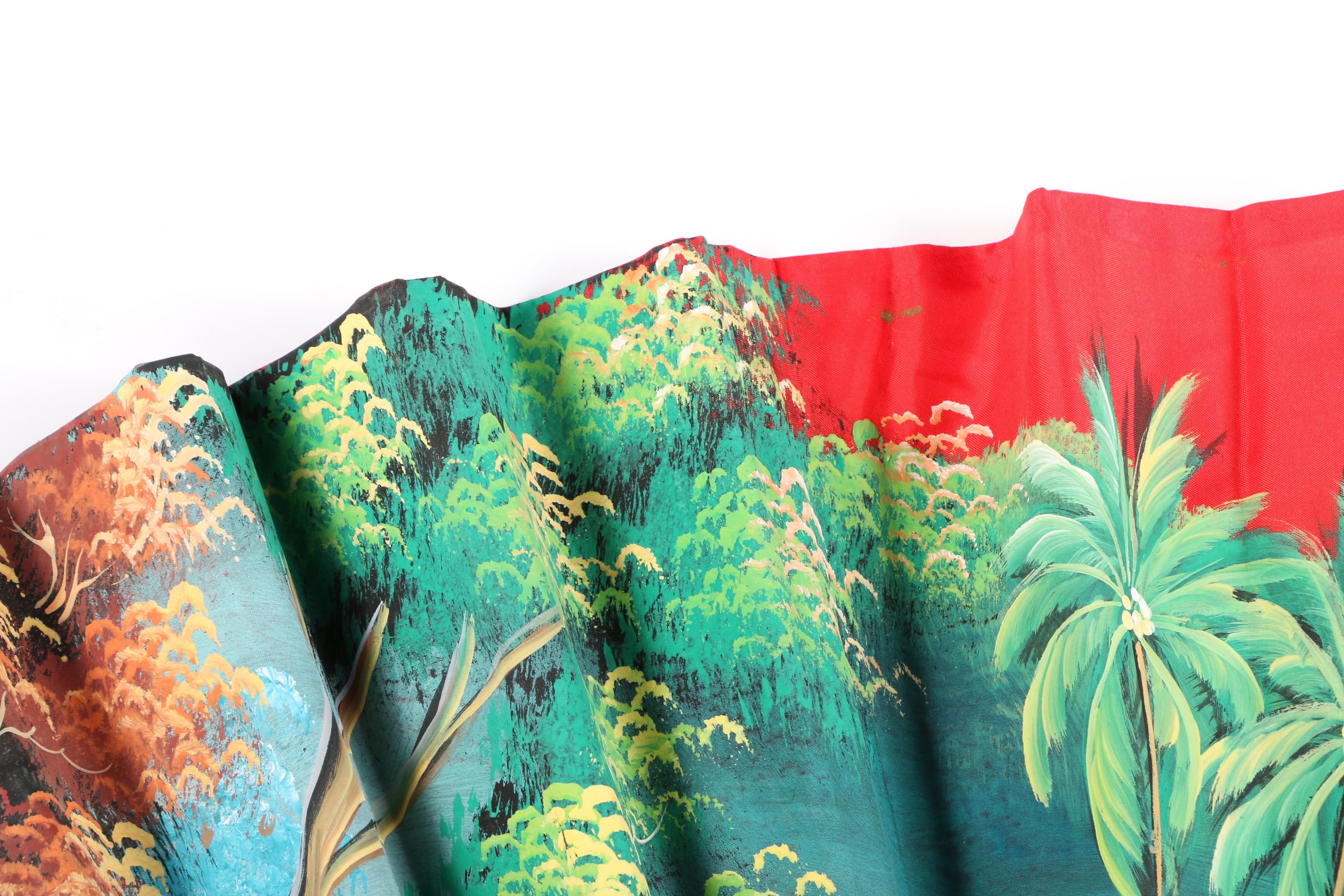 Large Thai Hand Painted Folding Fan