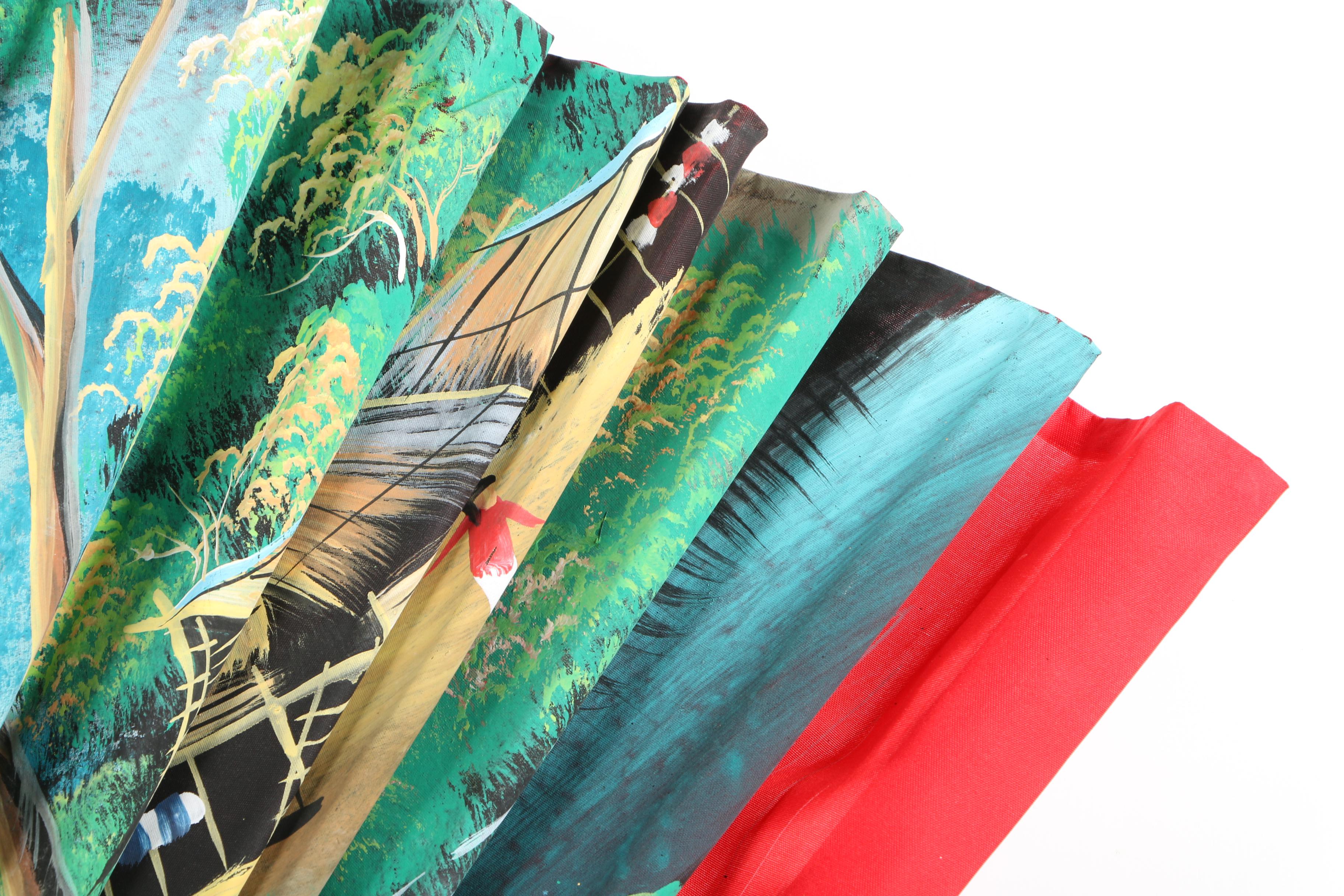 Large Thai Hand Painted Folding Fan