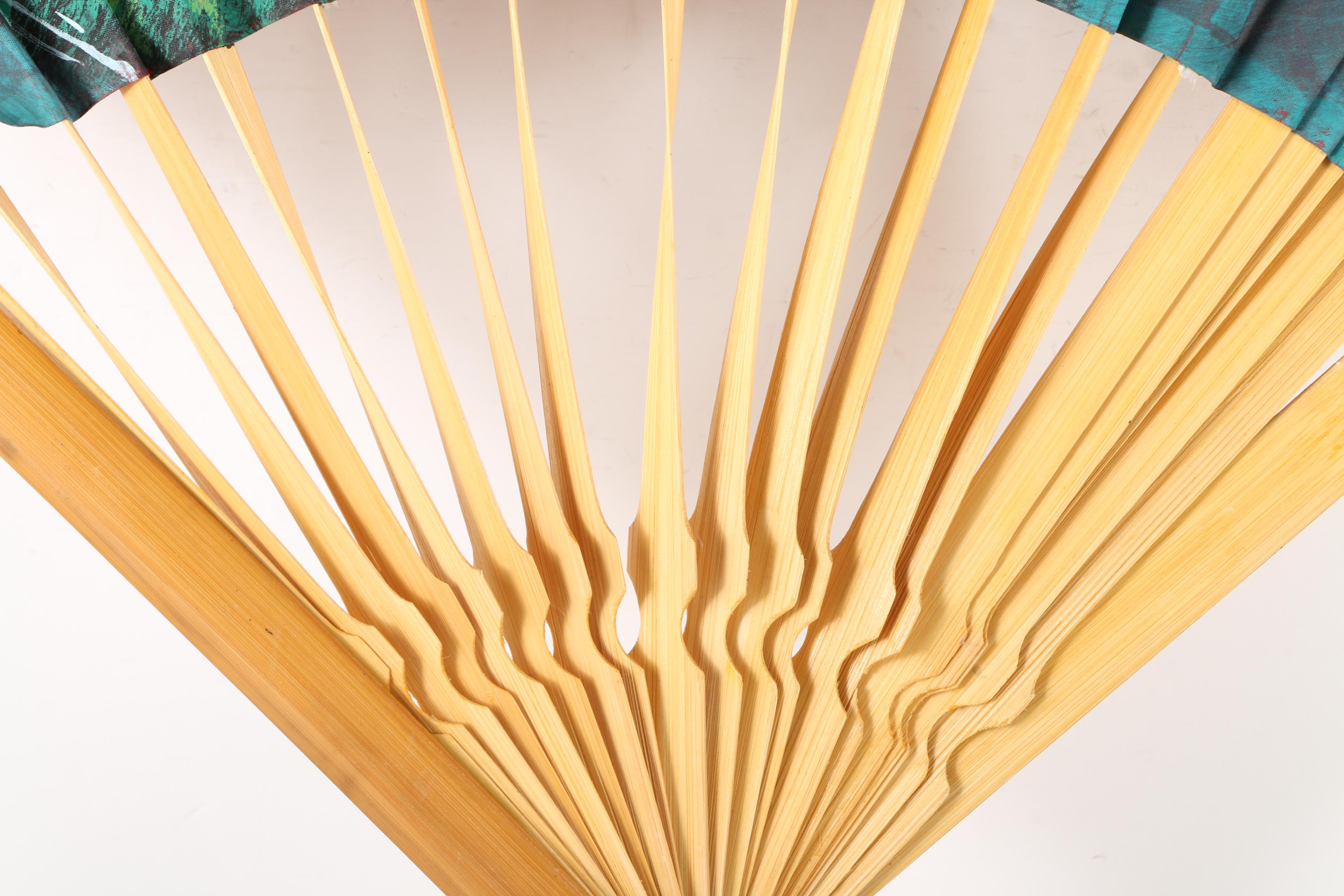 Large Thai Hand Painted Folding Fan