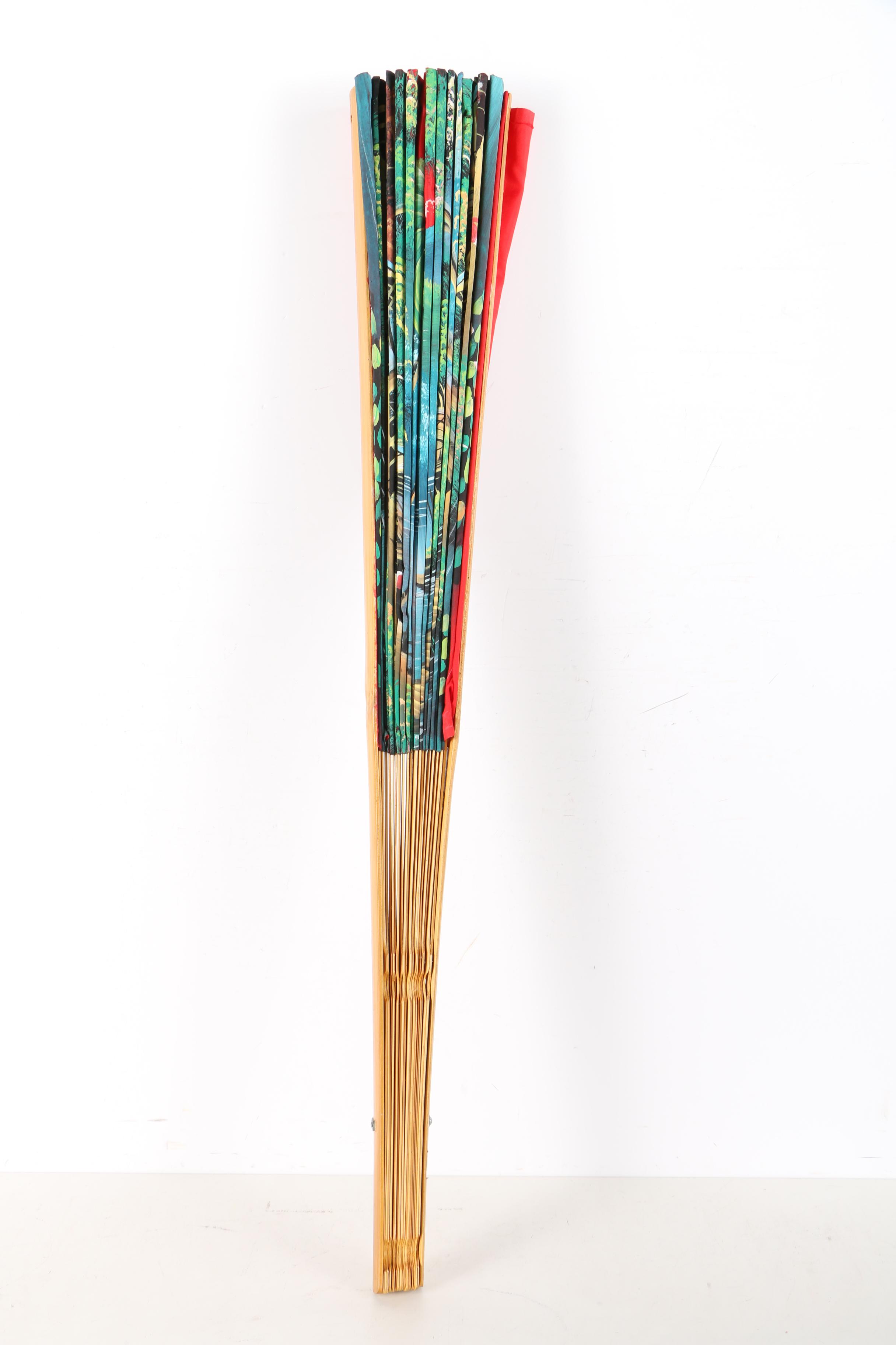 Large Thai Hand Painted Folding Fan