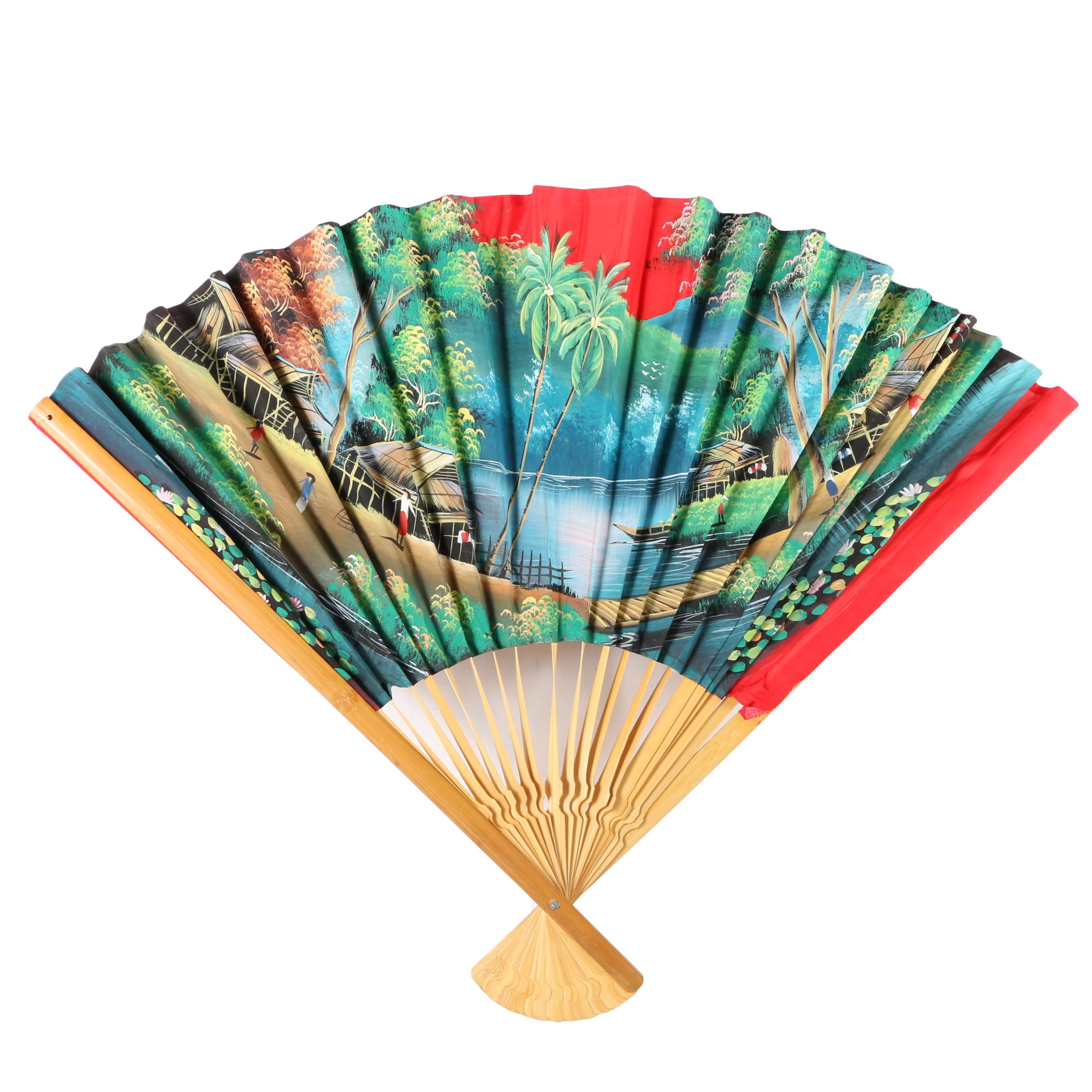 Large Thai Hand Painted Folding Fan