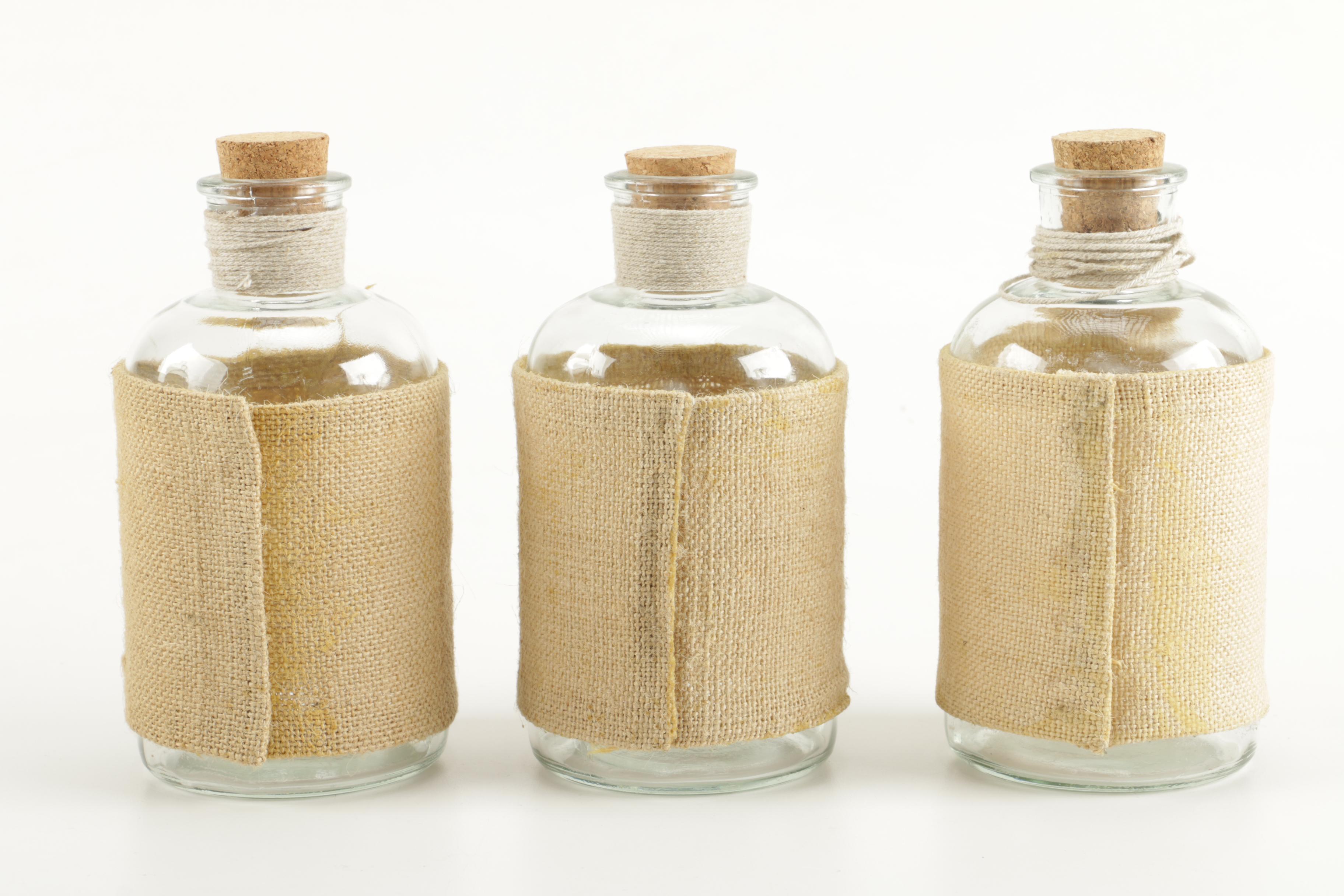 Decorative Glass Jugs With Burlap Lining