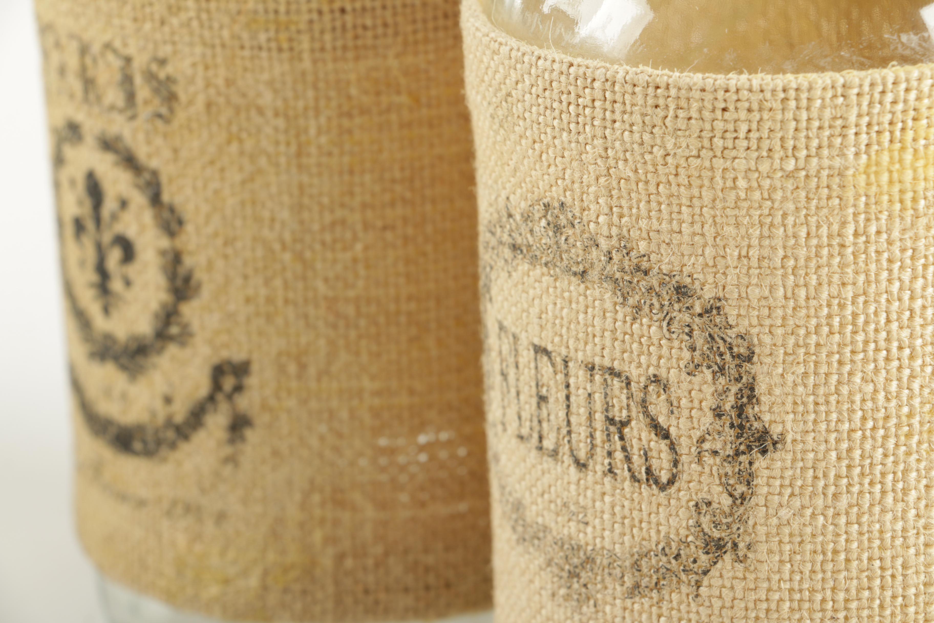 Decorative Glass Jugs With Burlap Lining