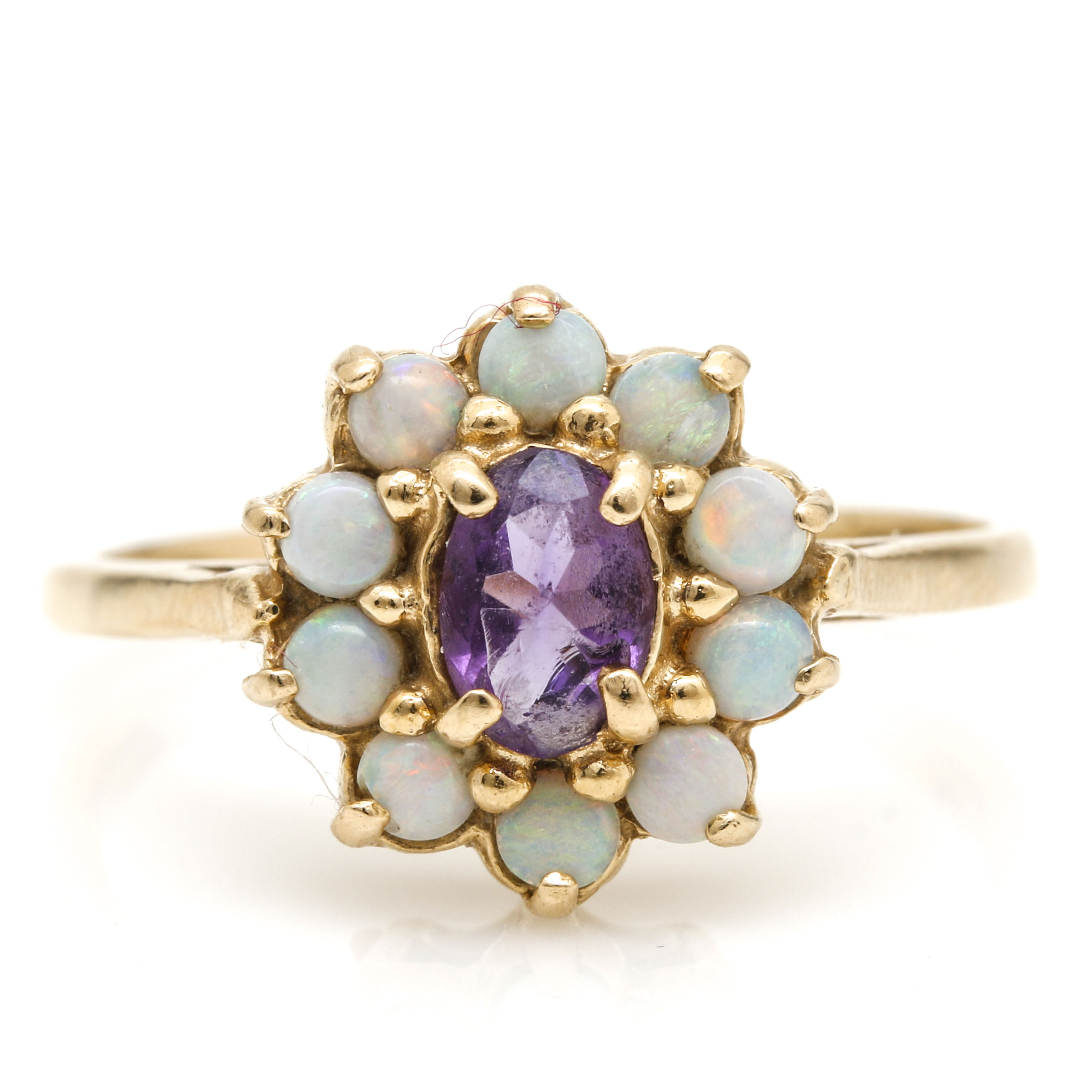 14K Yellow Gold Amethyst and Opal Ring