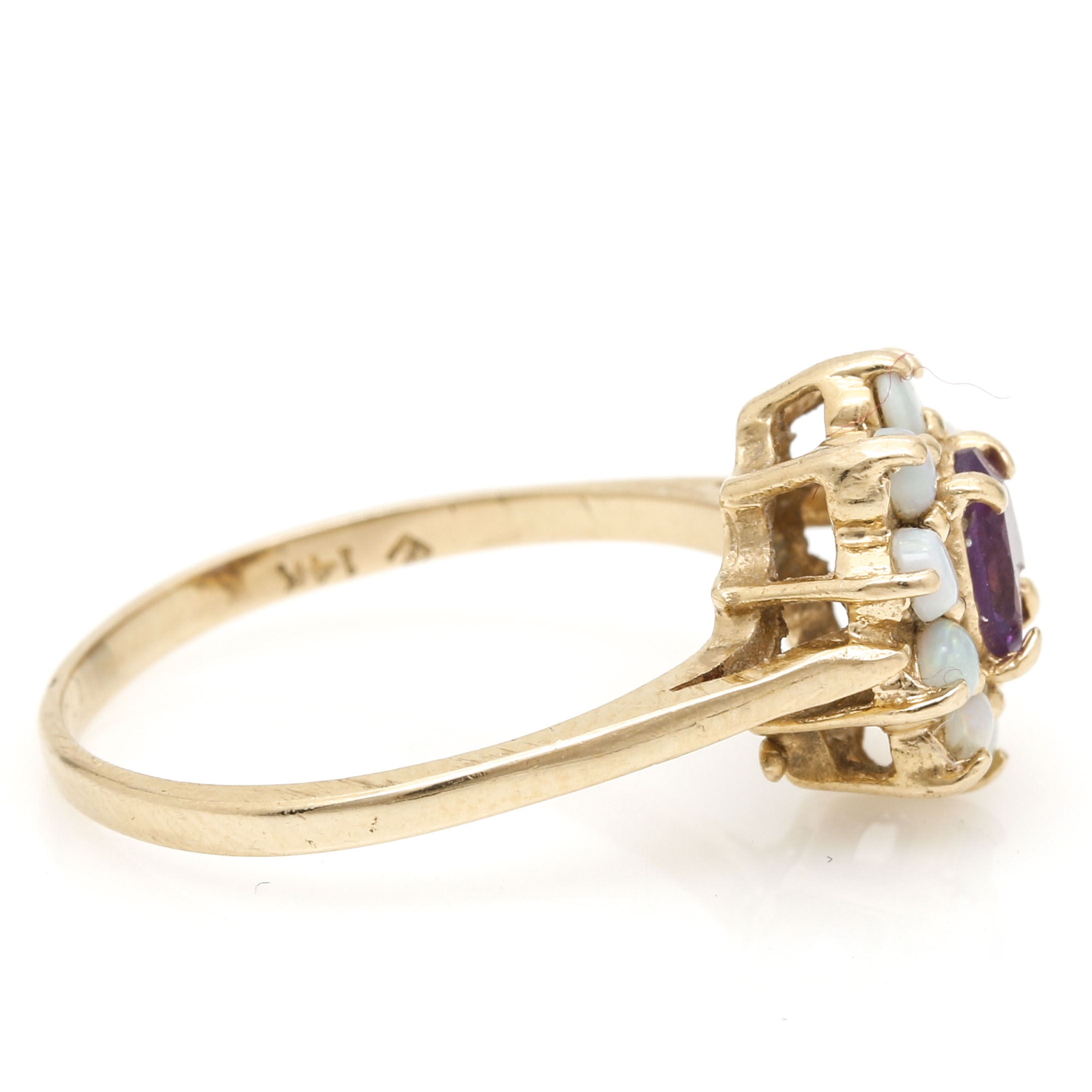 14K Yellow Gold Amethyst and Opal Ring