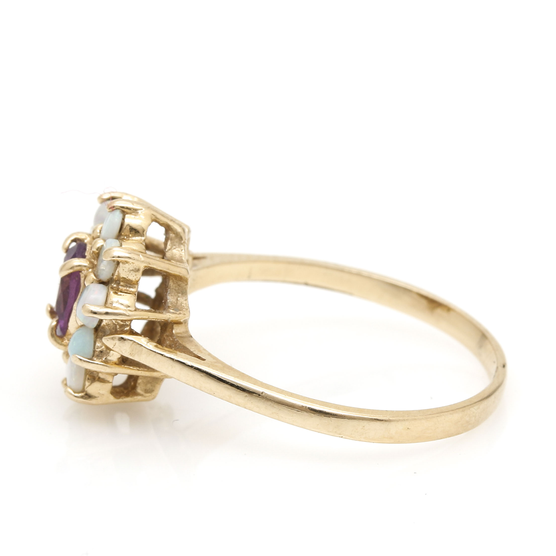 14K Yellow Gold Amethyst and Opal Ring