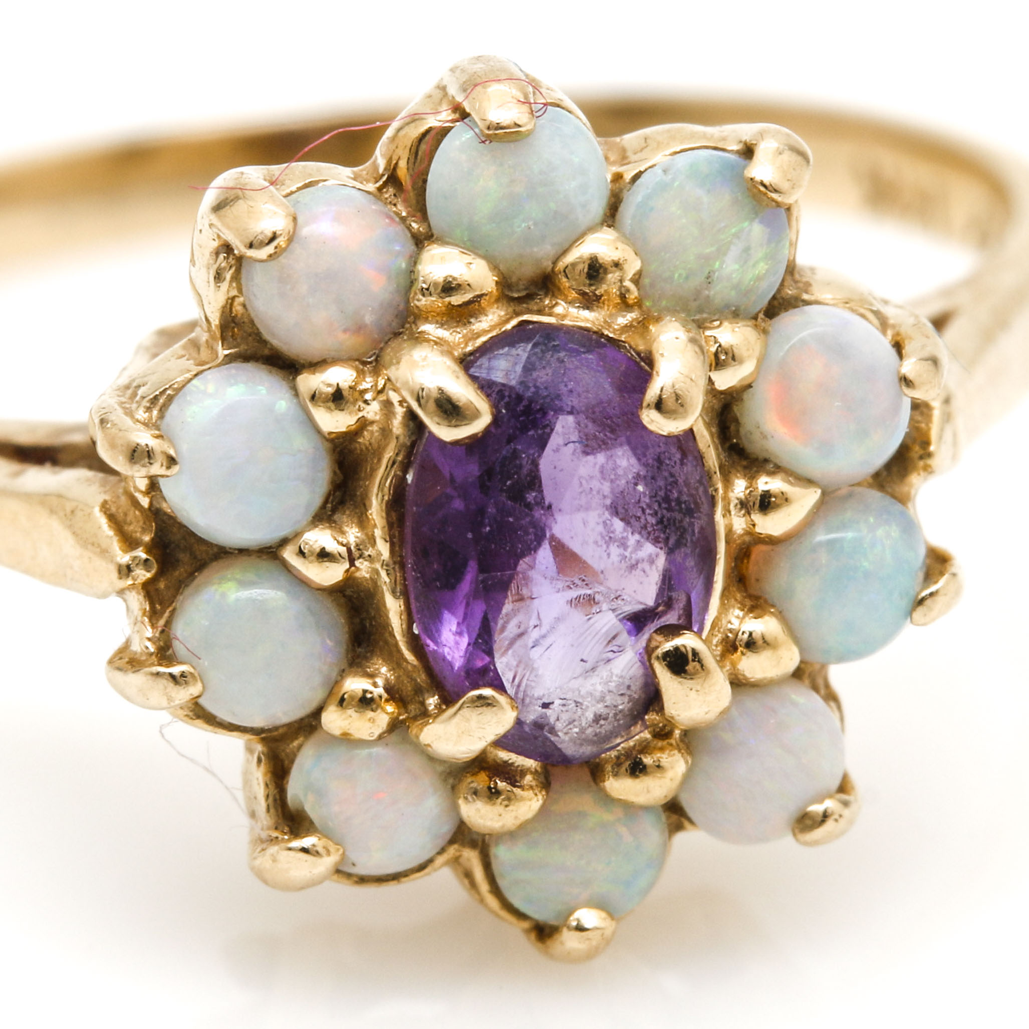 14K Yellow Gold Amethyst and Opal Ring
