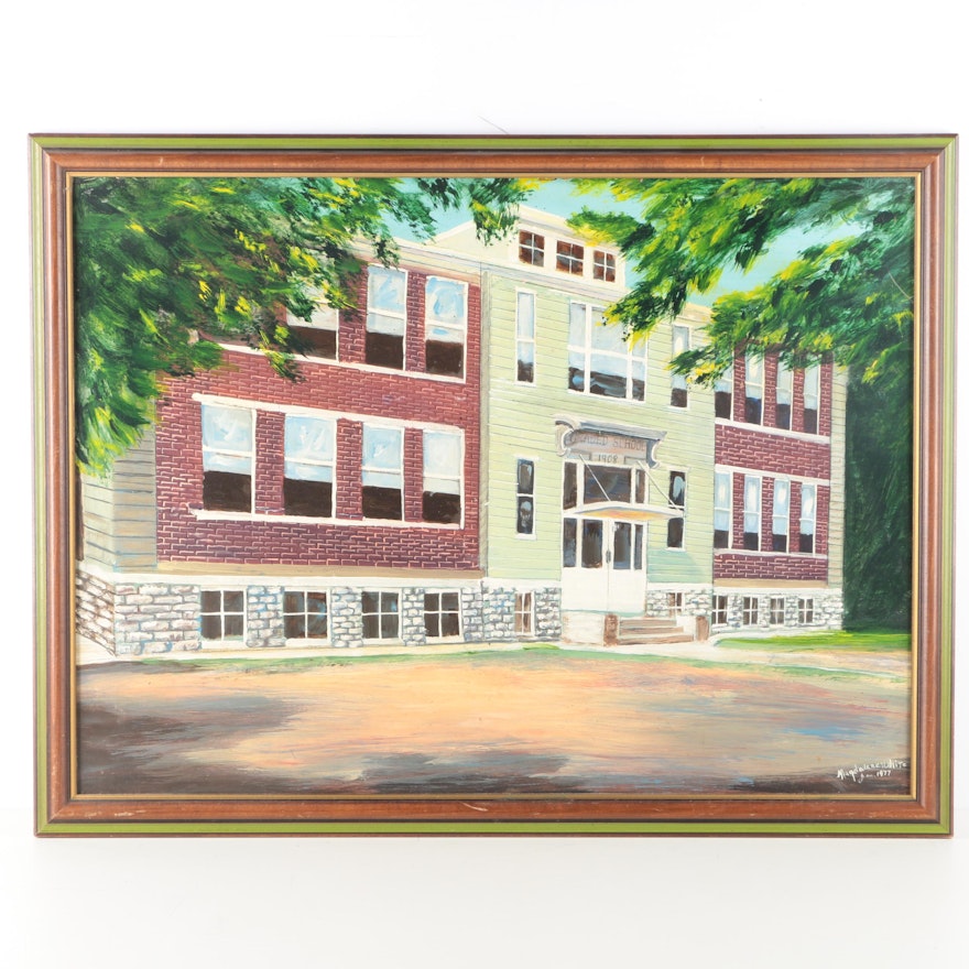 Magdalene White Acrylic Painting of a School