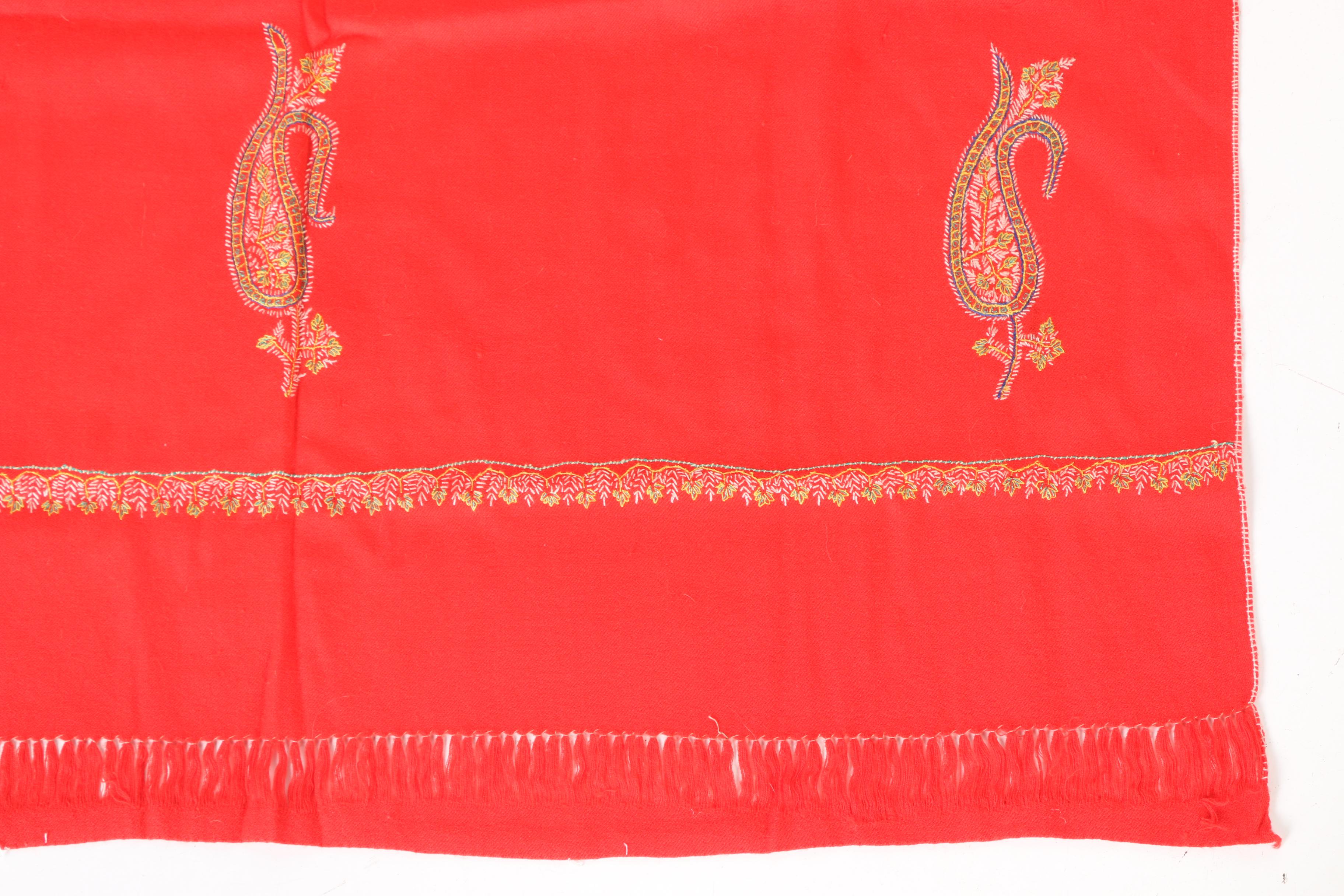 Red Embroidered Fabric Throw