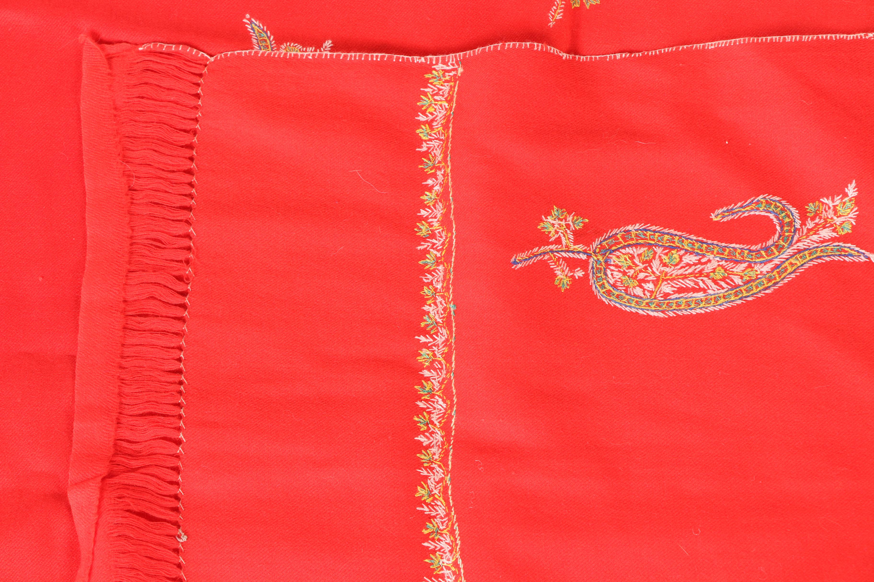 Red Embroidered Fabric Throw