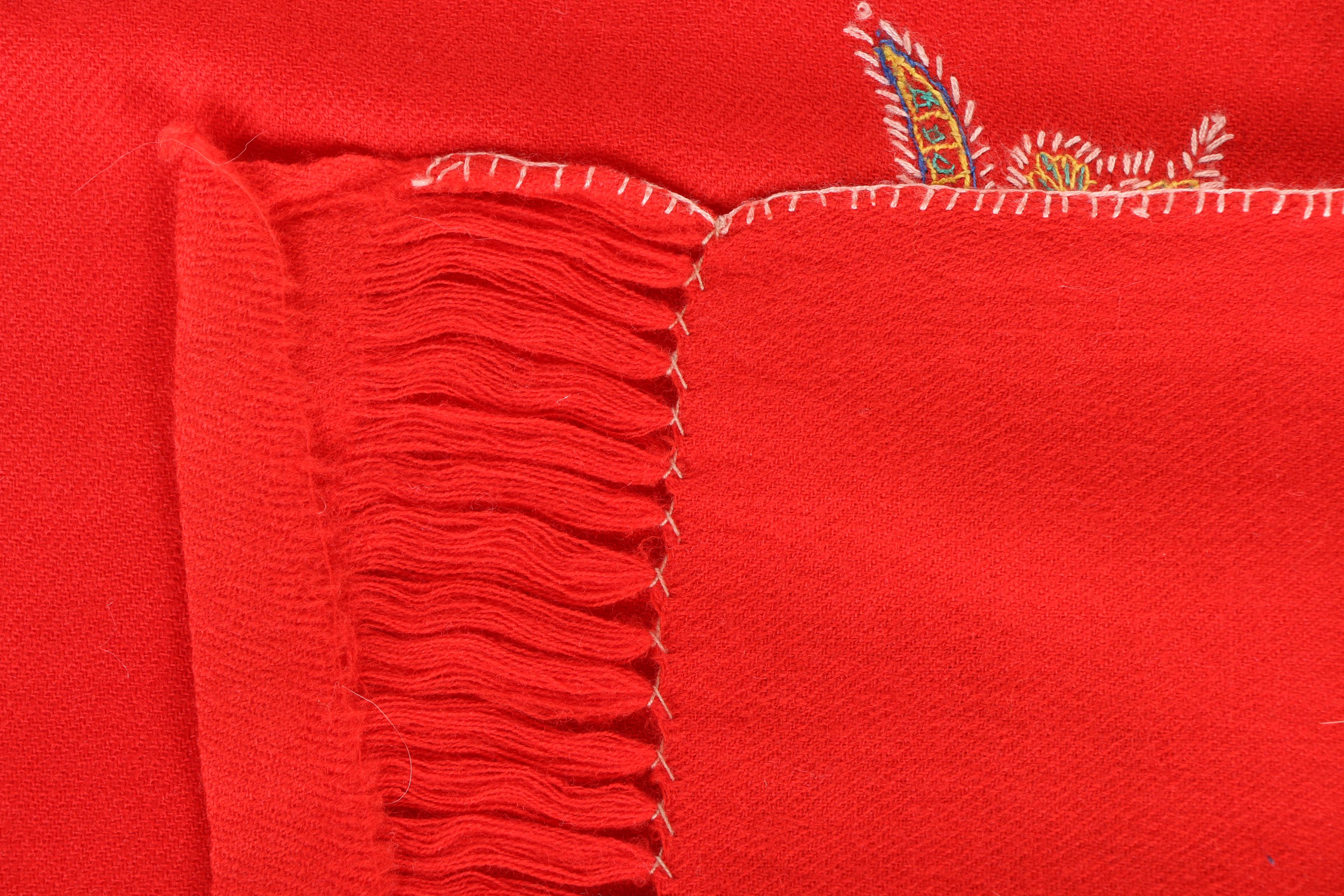 Red Embroidered Fabric Throw
