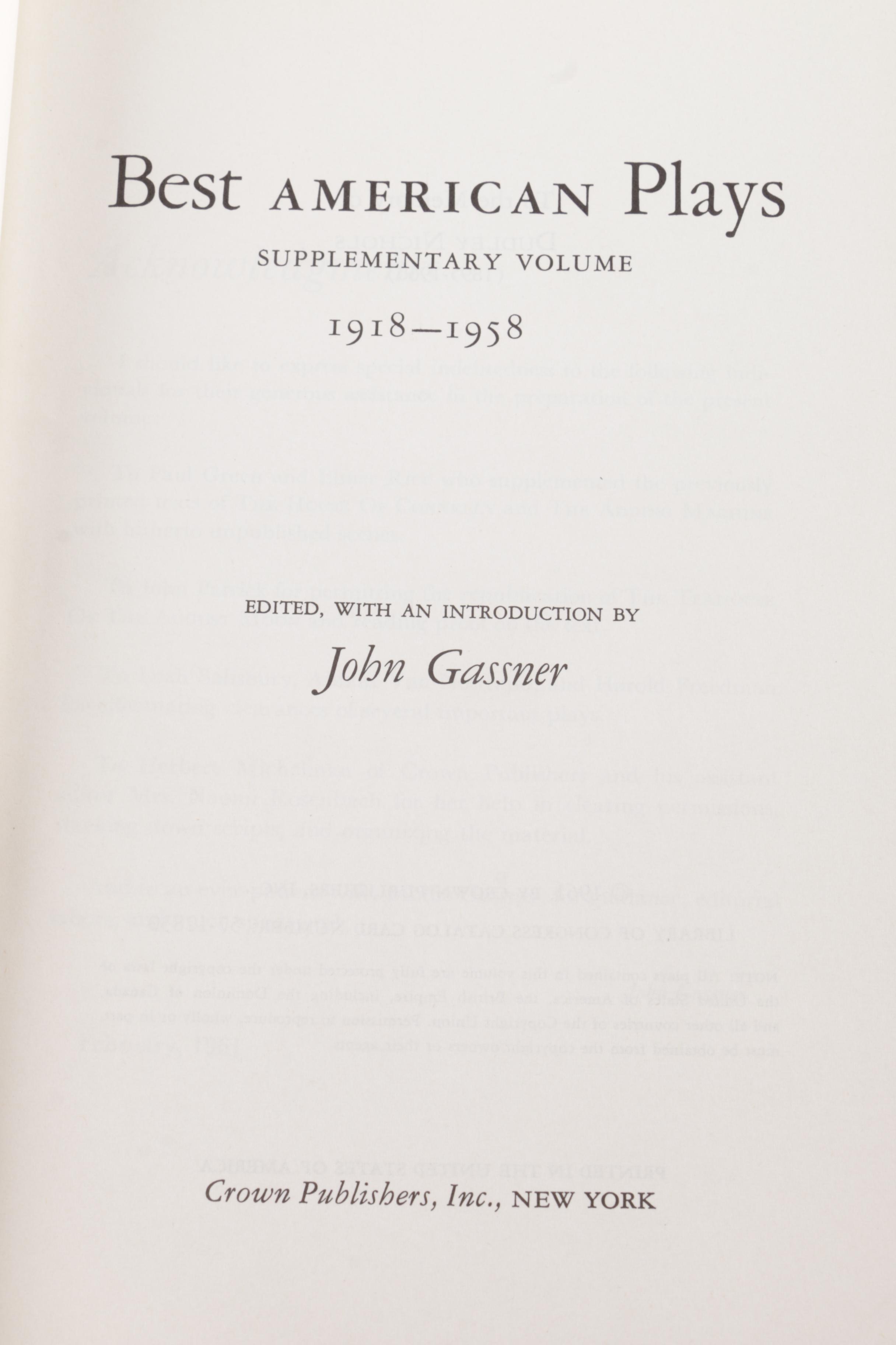 "Best American Plays" by John Gassner Four Volume Set