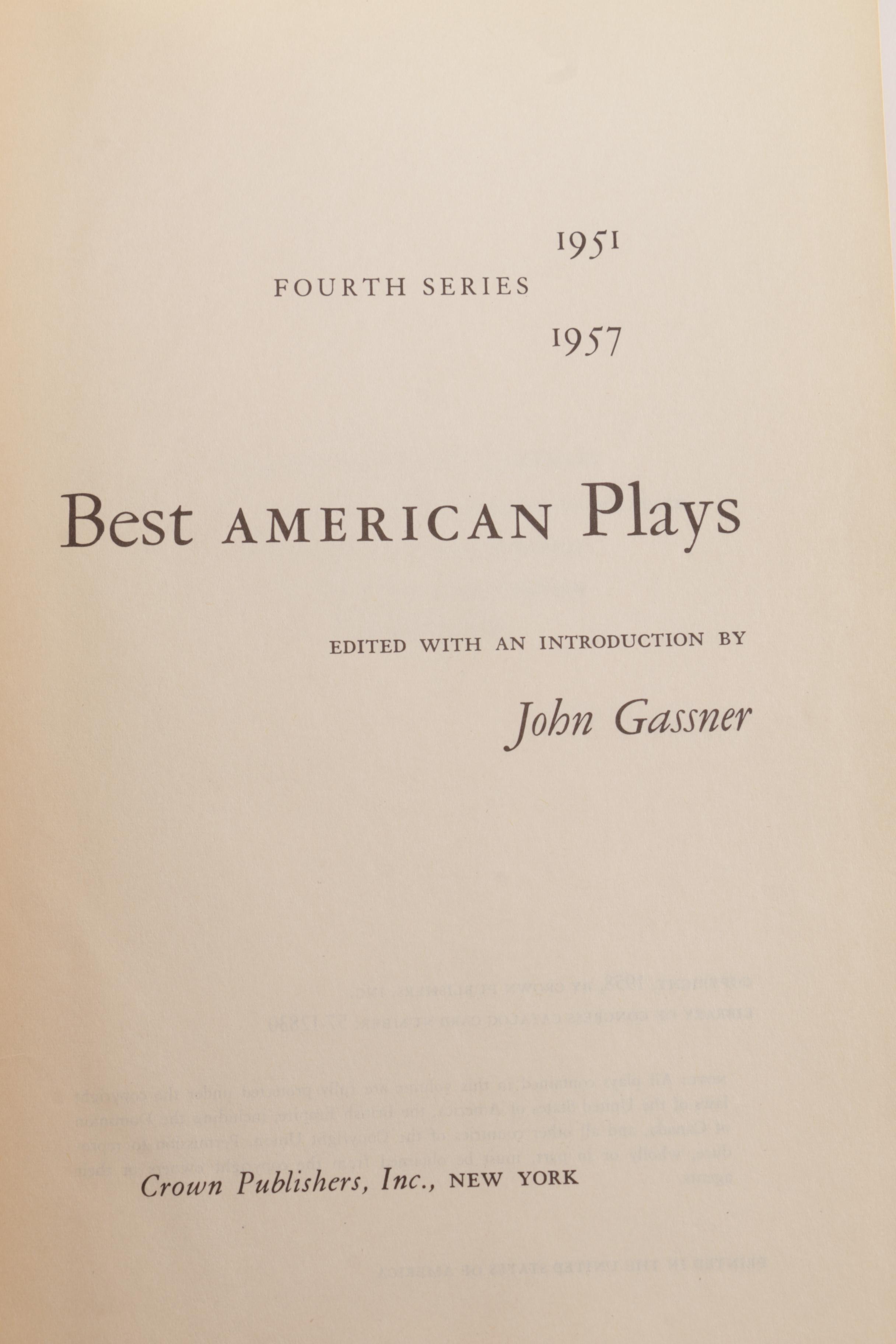 "Best American Plays" by John Gassner Four Volume Set