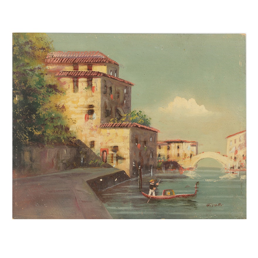 Miniature Oil Painting on Board Venetian Scene