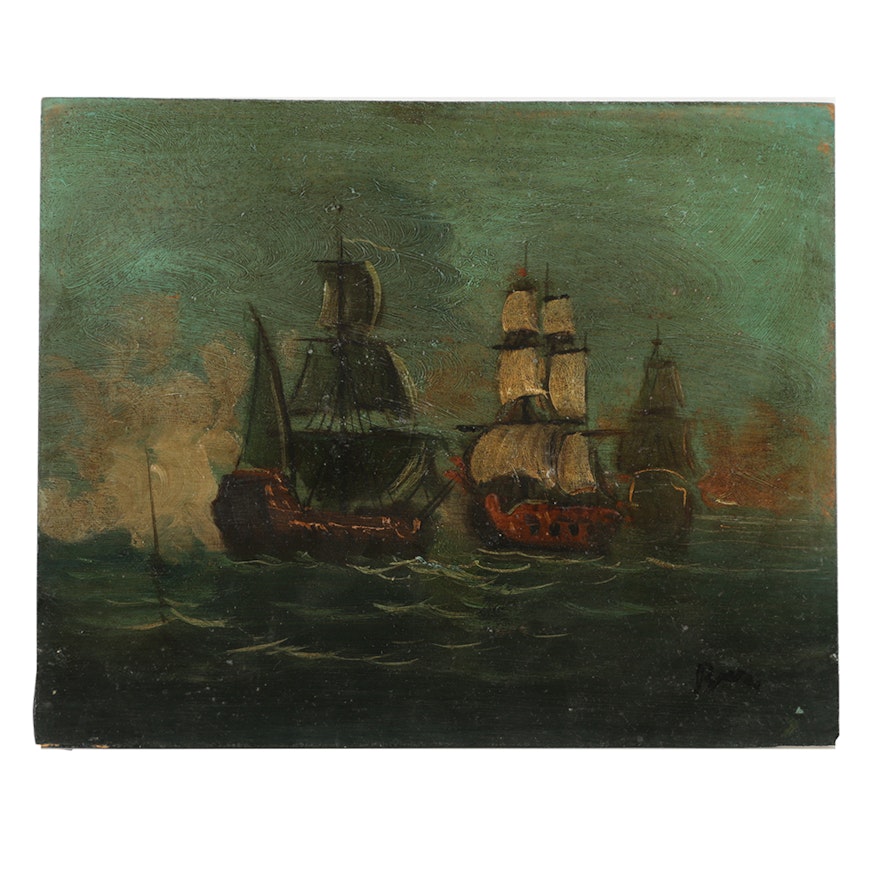 Small Scale Oil Painting on Board Maritime Painting
