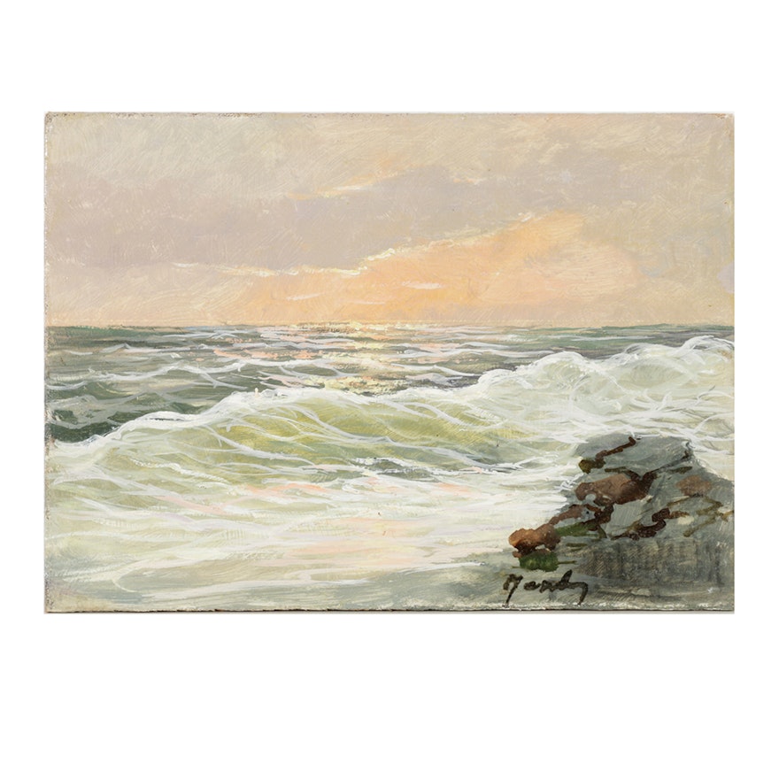 Miniature Oil Painting on Board Coastal Scene
