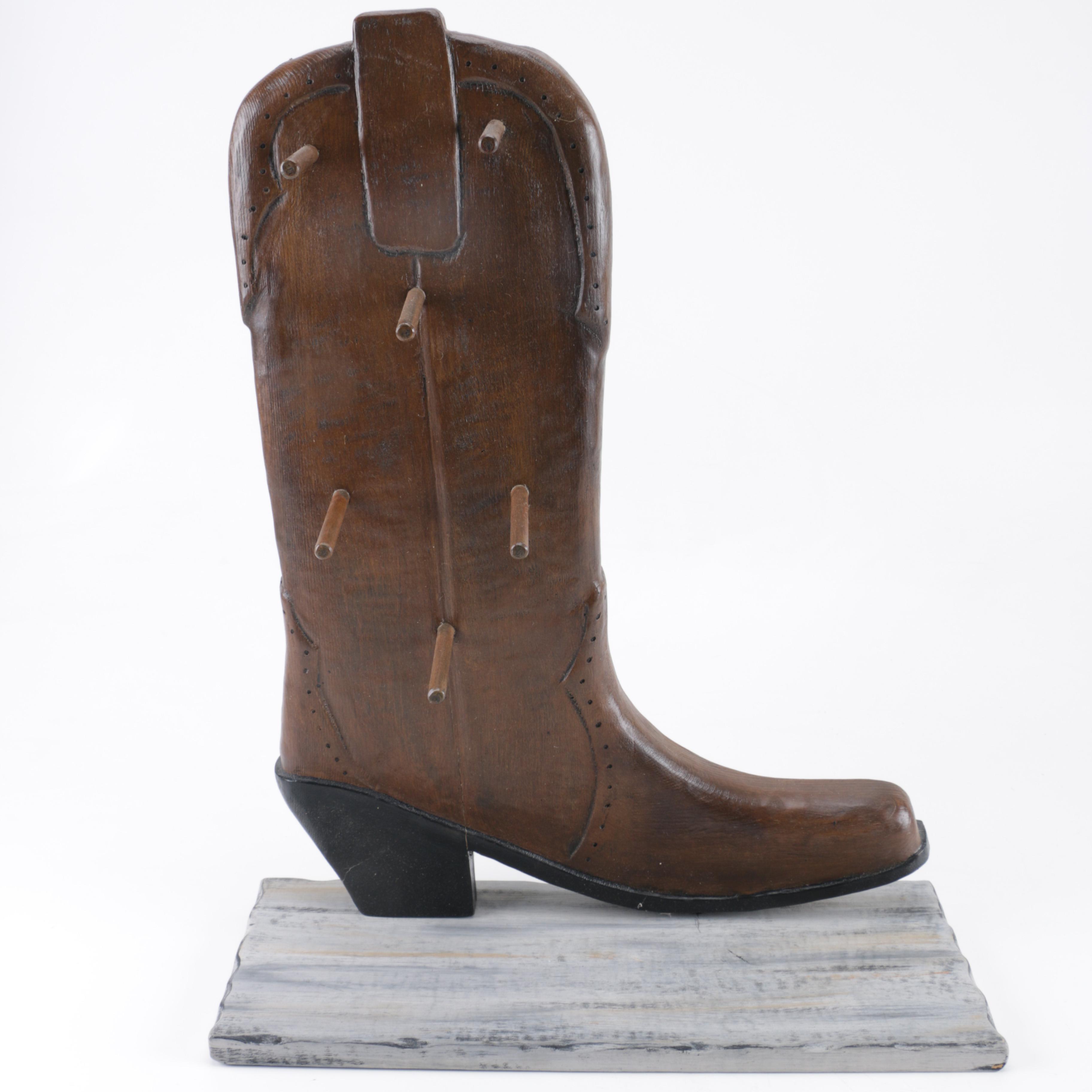 Custom Carved Boot Jewelry Display by Jim Harmon
