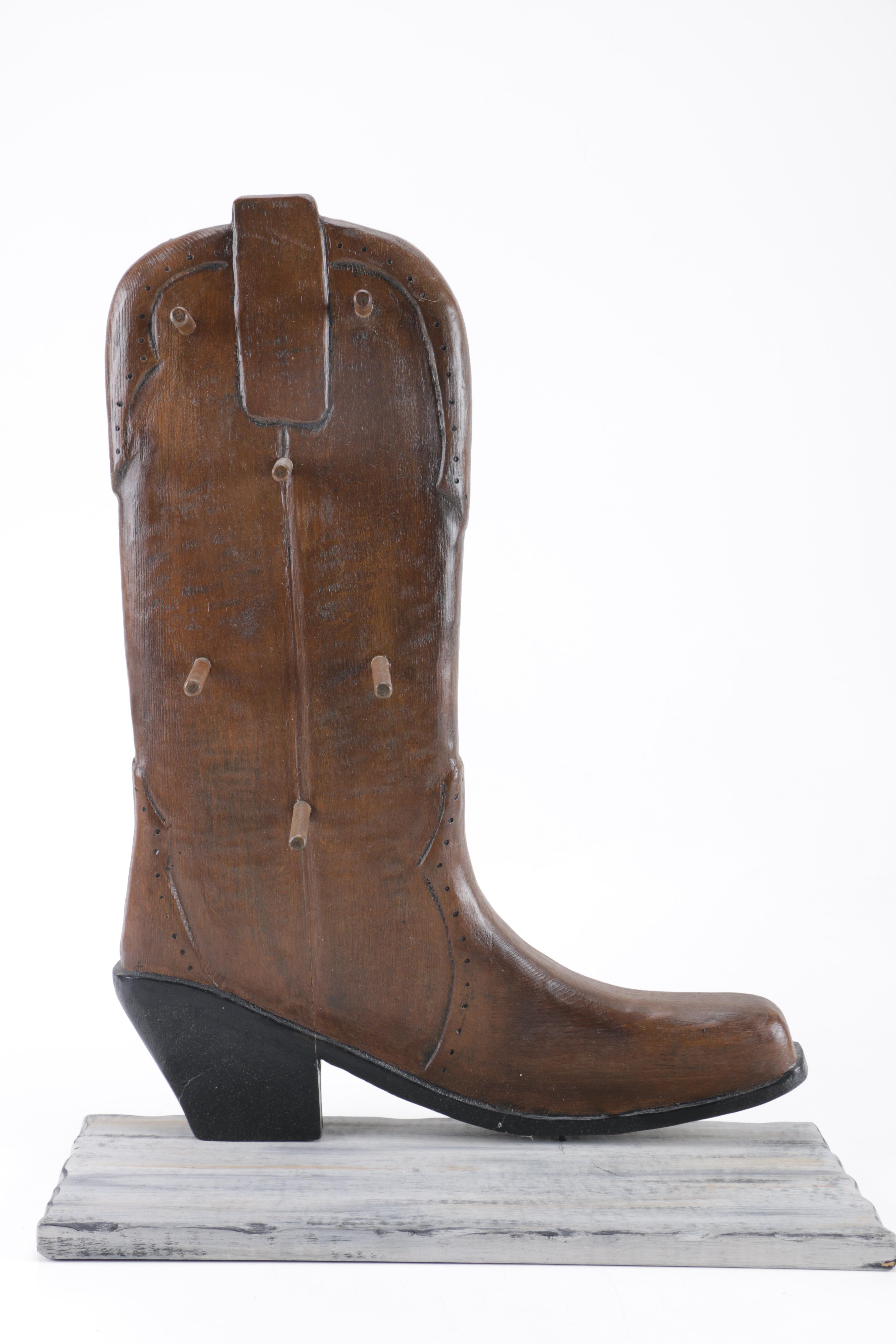Custom Carved Boot Jewelry Display by Jim Harmon