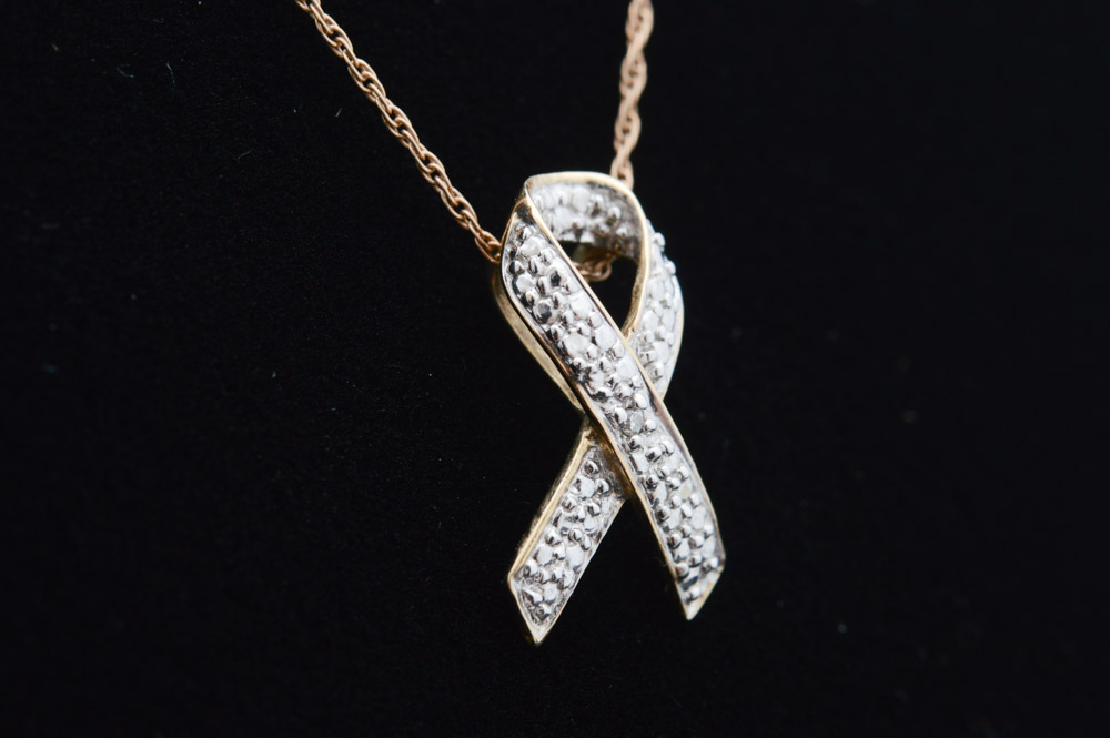 10K Yellow and White Gold Ribbon Pendant and Chain