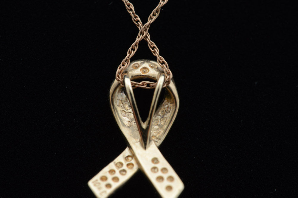 10K Yellow and White Gold Ribbon Pendant and Chain