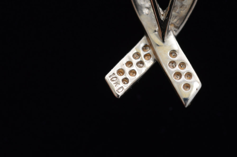 10K Yellow and White Gold Ribbon Pendant and Chain