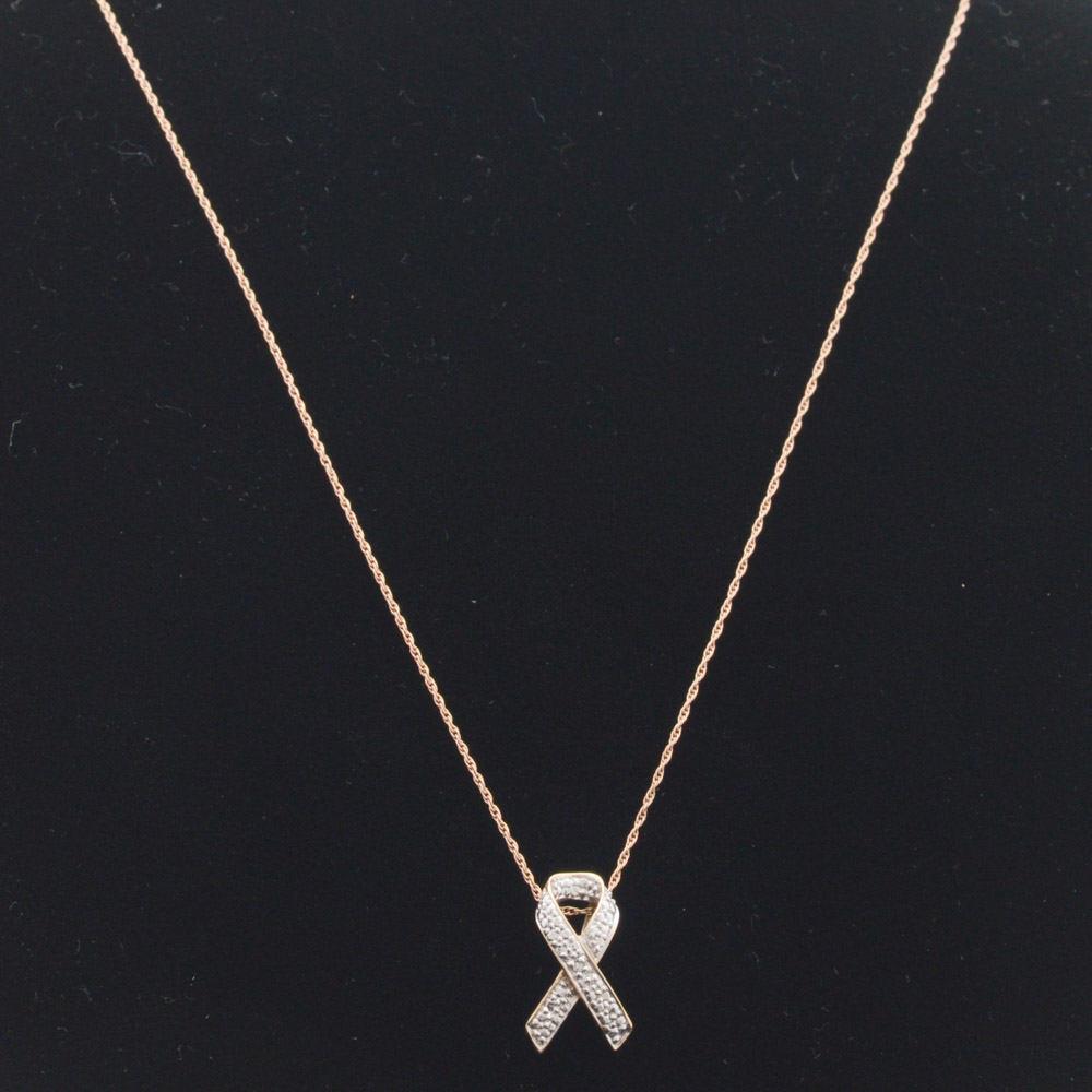 10K Yellow and White Gold Ribbon Pendant and Chain