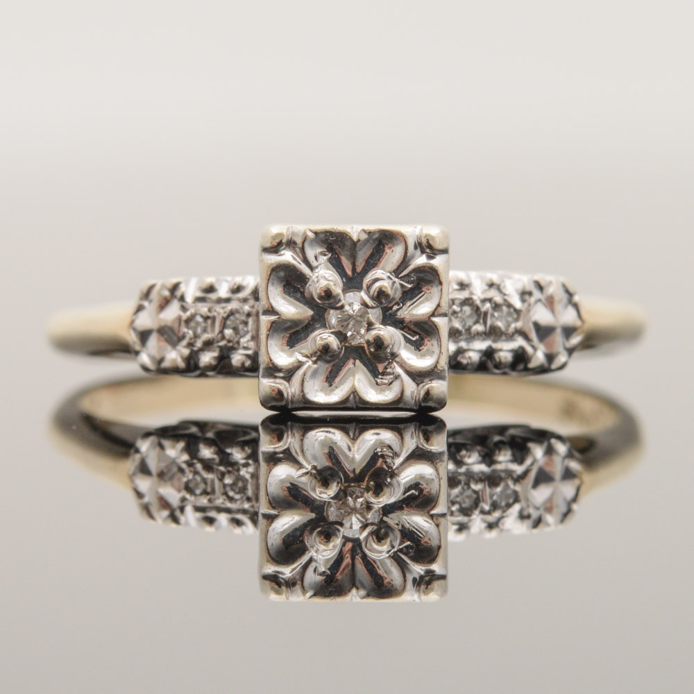 Vintage 14K Yellow Gold Diamond Engagement Ring by hanDKraft