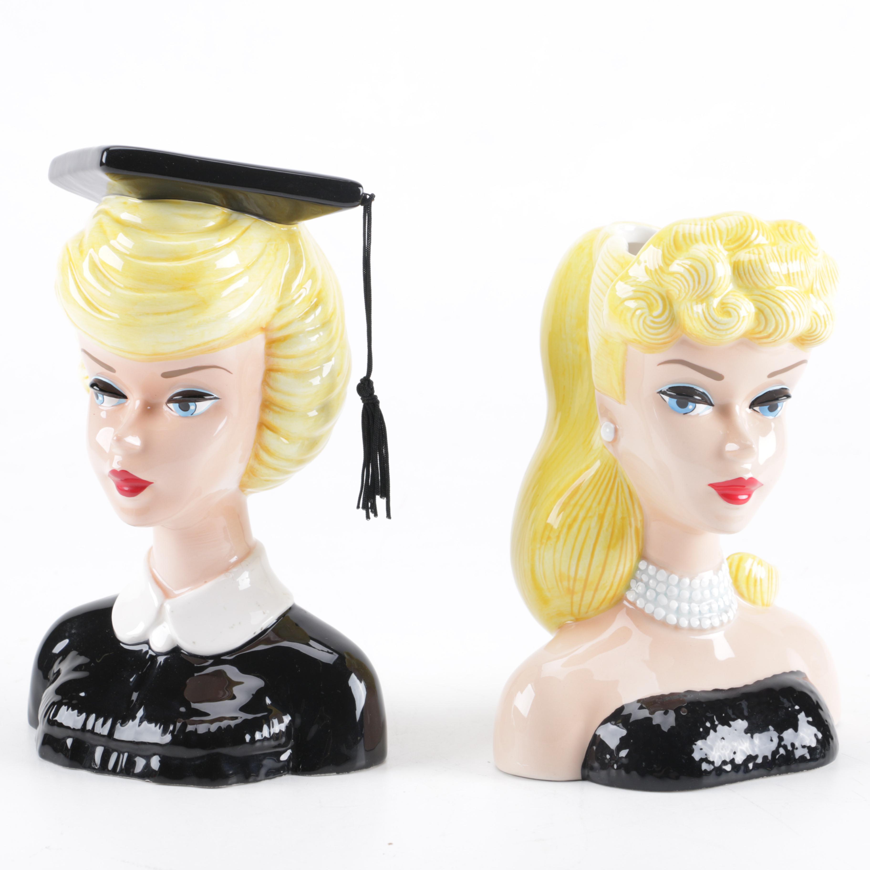 Pair of Ceramic Barbie Head Vases