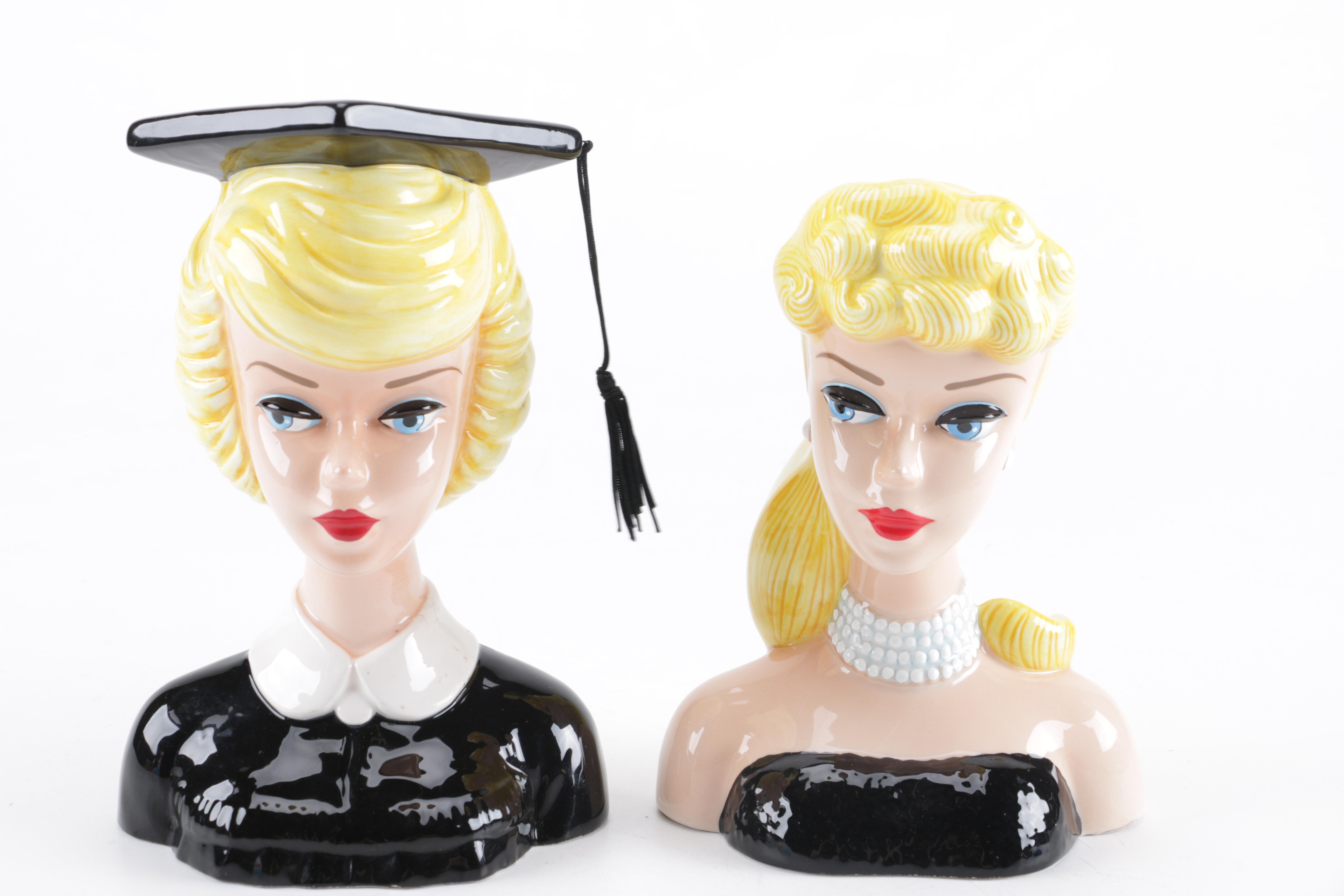 Pair of Ceramic Barbie Head Vases