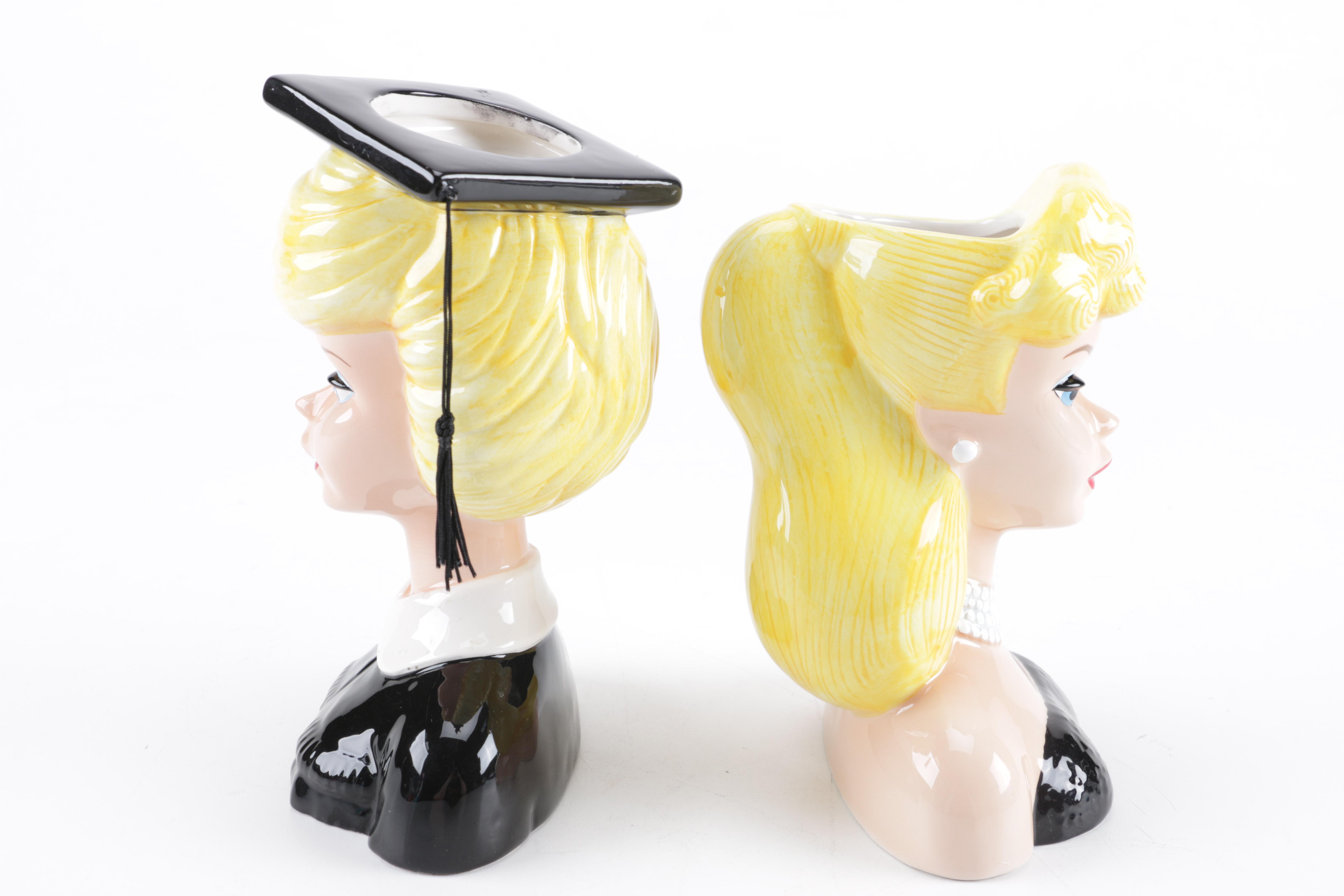 Pair of Ceramic Barbie Head Vases