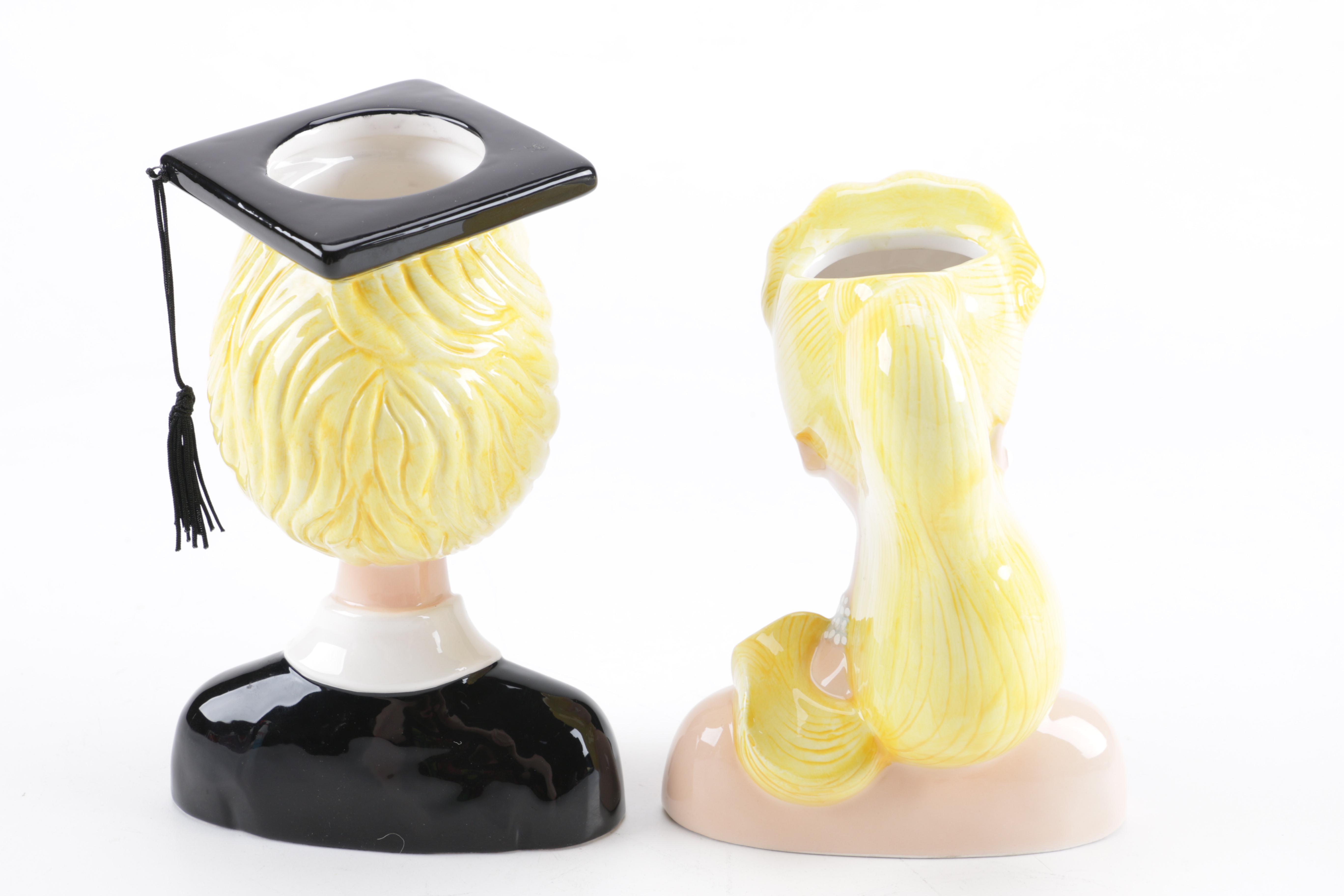 Pair of Ceramic Barbie Head Vases