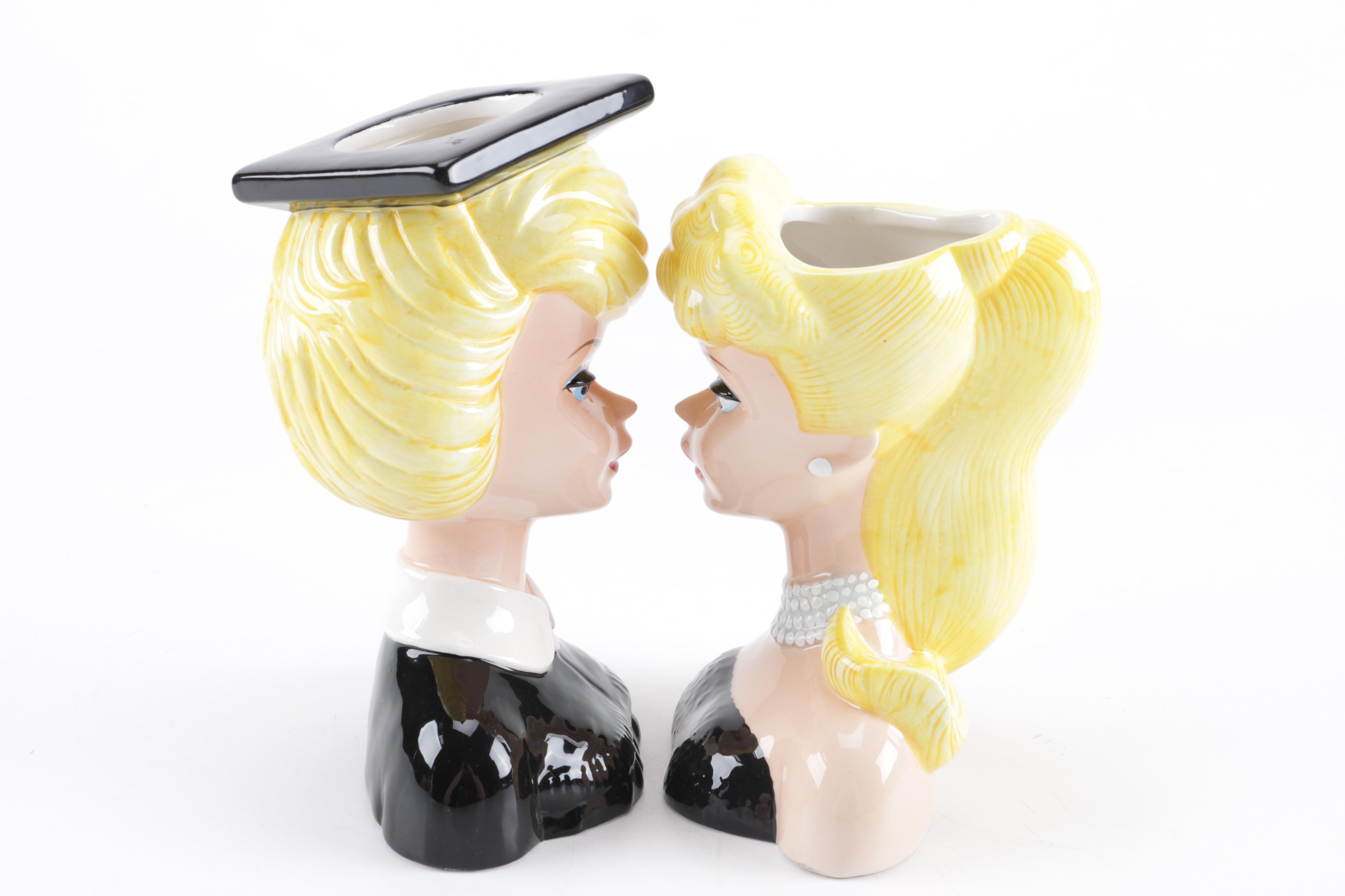 Pair of Ceramic Barbie Head Vases