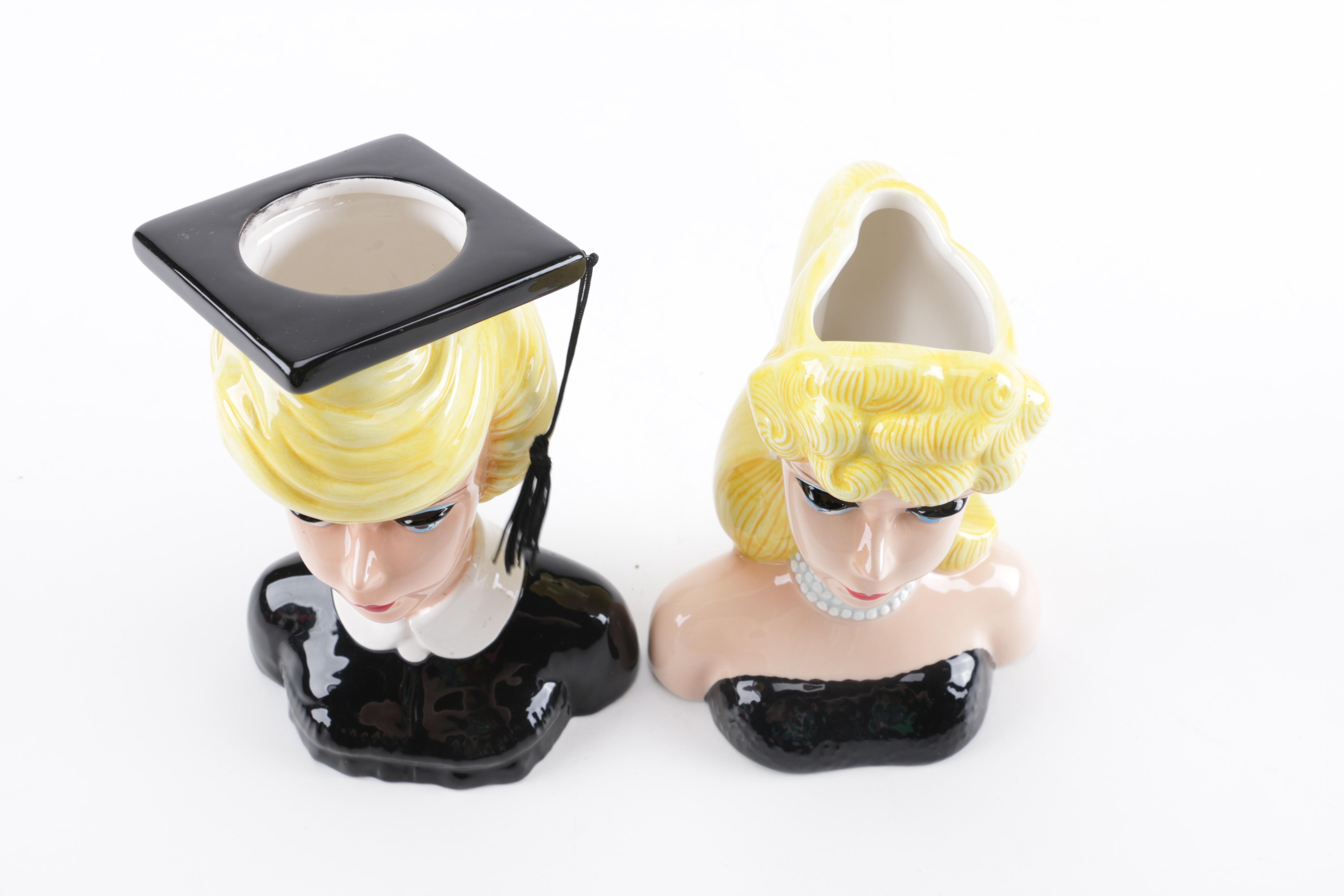 Pair of Ceramic Barbie Head Vases