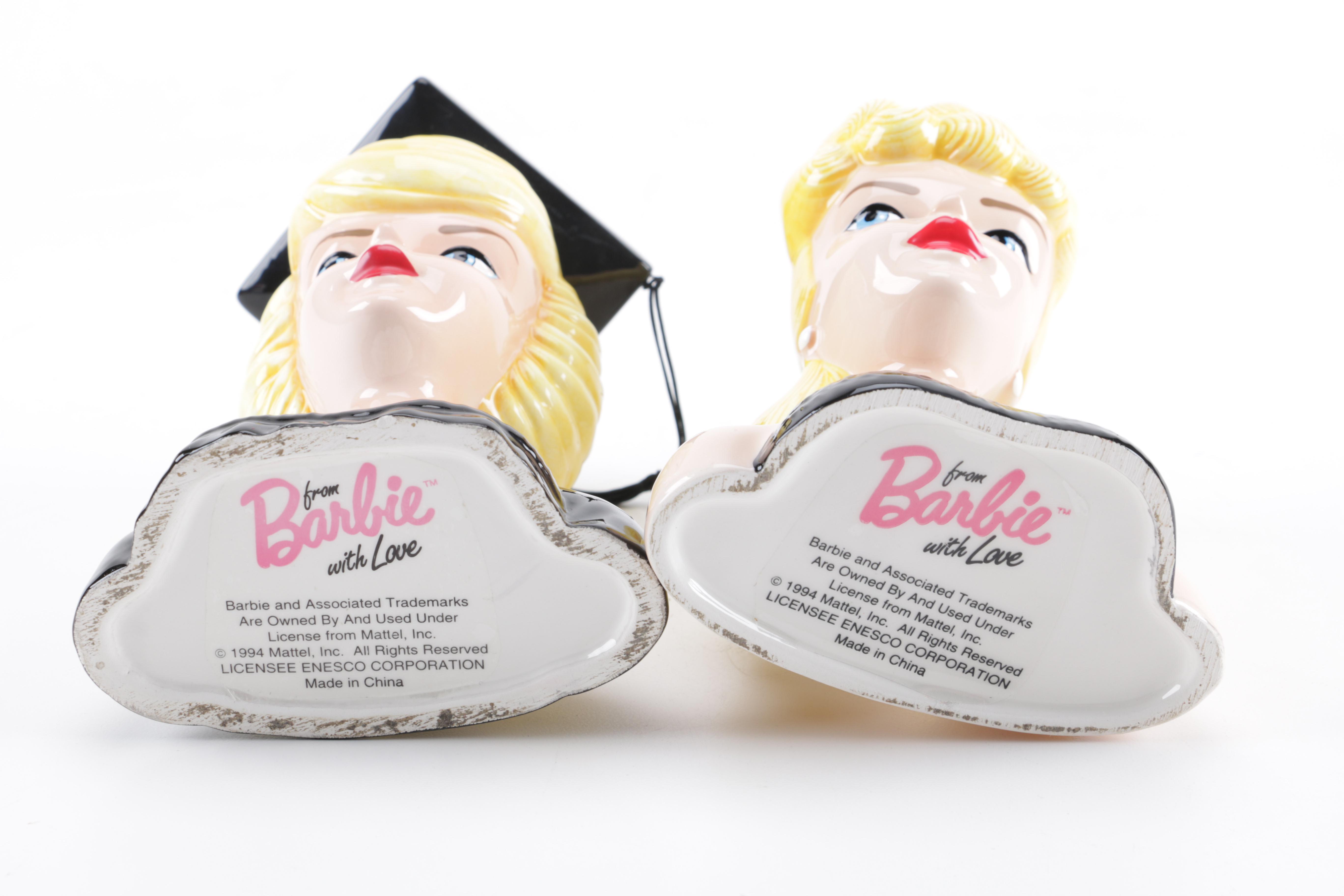 Pair of Ceramic Barbie Head Vases