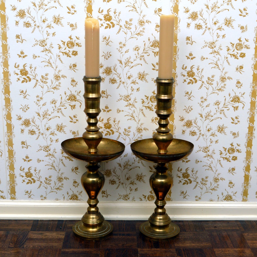 Large Brass Candlestick Set