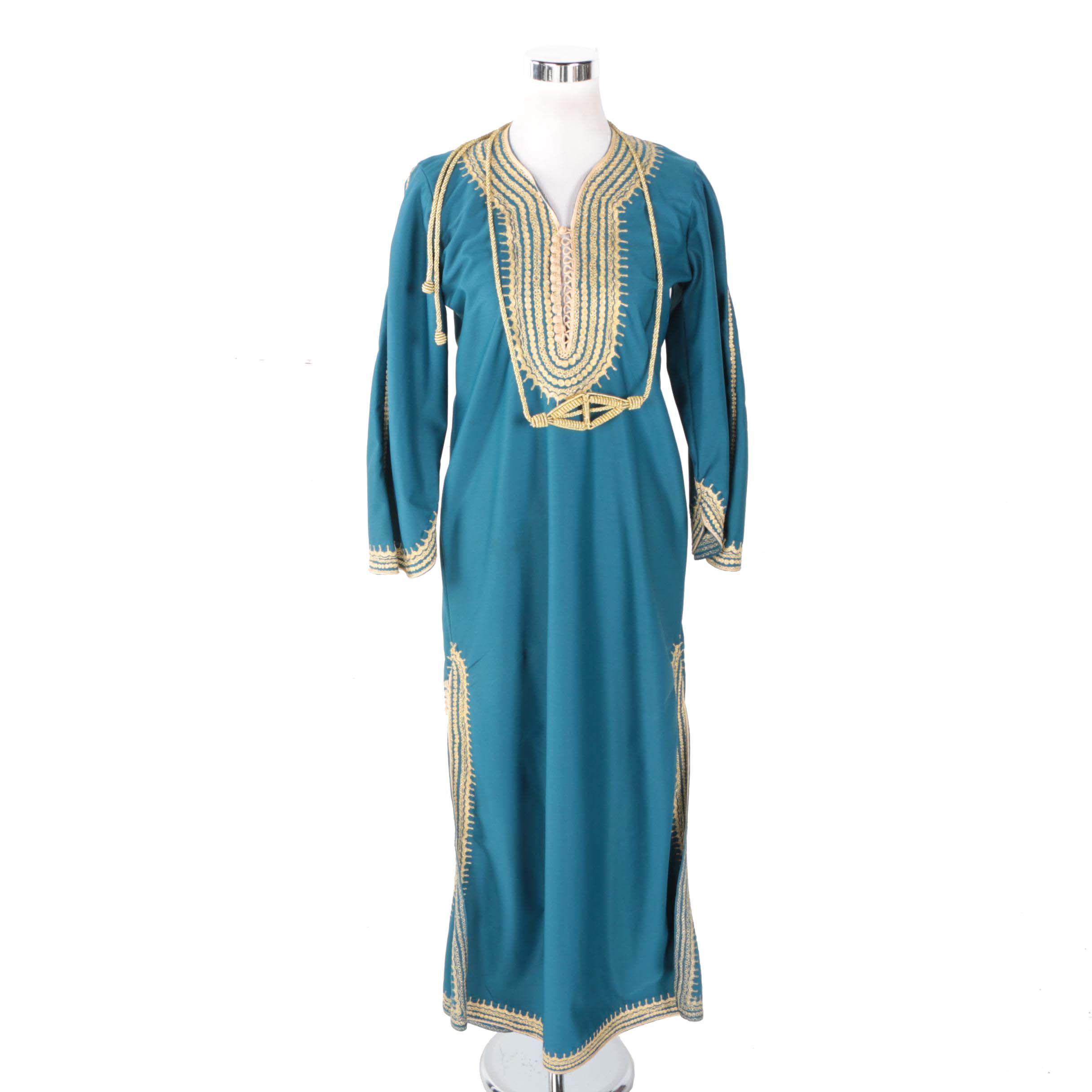 Chinese Inspired Blue and Gold Toned Trim Dress