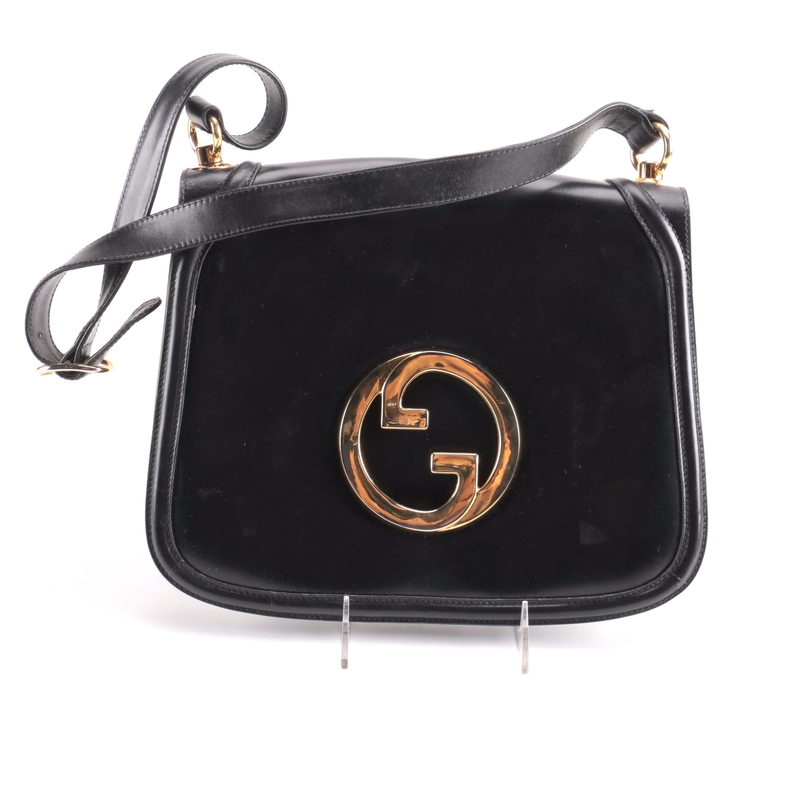 Vintage Gucci Black Leather Flap Shoulder Bag
