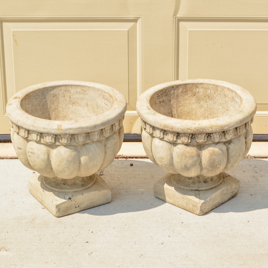 Pair of Gadrooned Pattern Concrete Planters