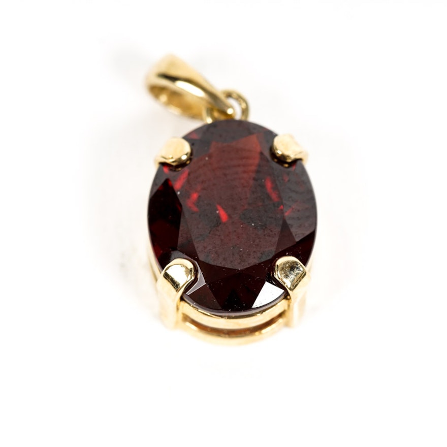 14K Yellow Gold with Garnet Pendant