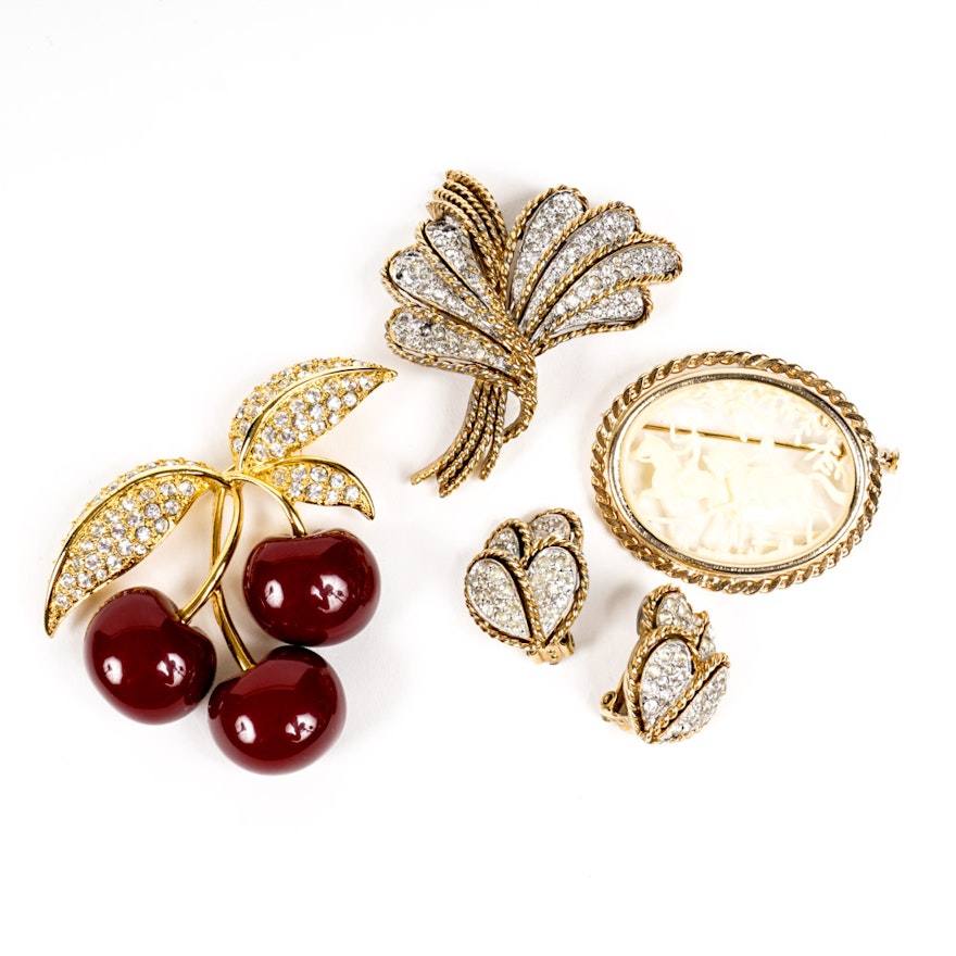 Vintage Designer Brooches and Earrings