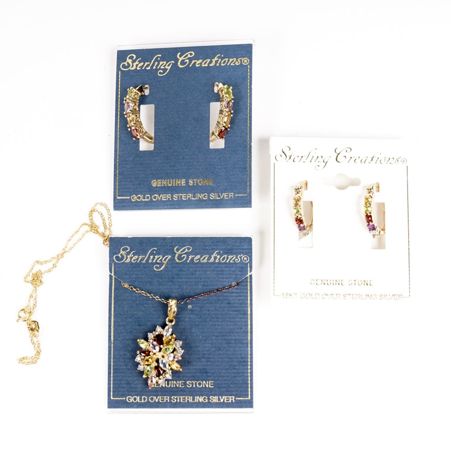 Sterling Creations 10K Yellow Gold Plated Sterling Silver Jewelry with Gemstones