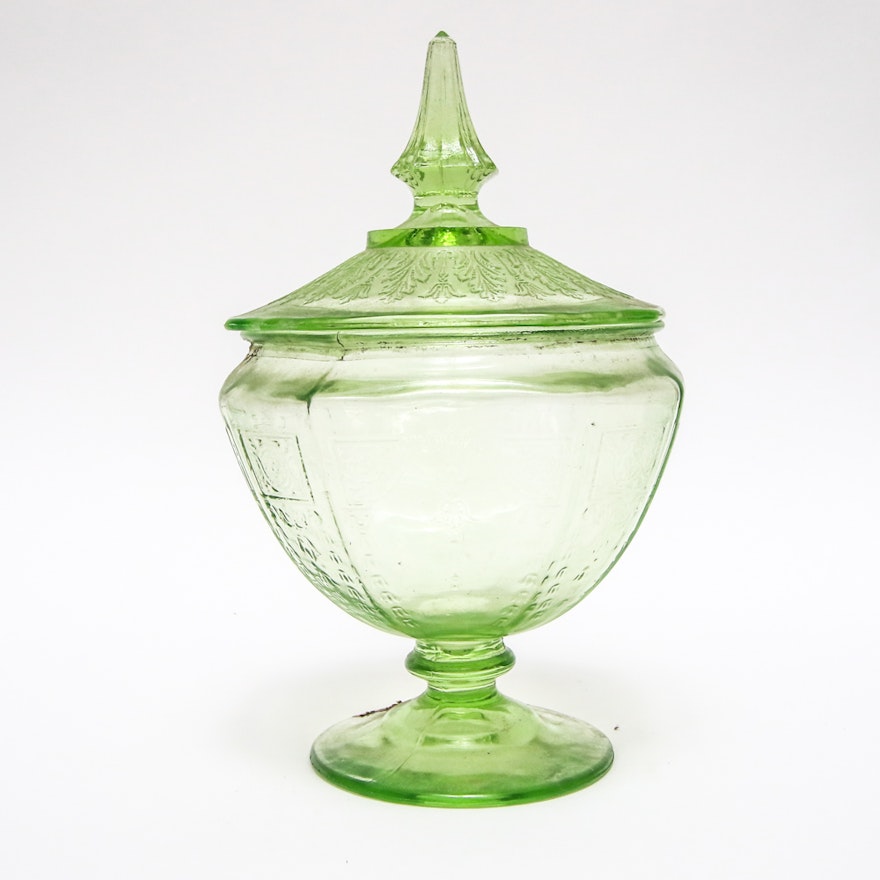Anchor Hocking Green Depression Glass Candy Dish in "Princess"