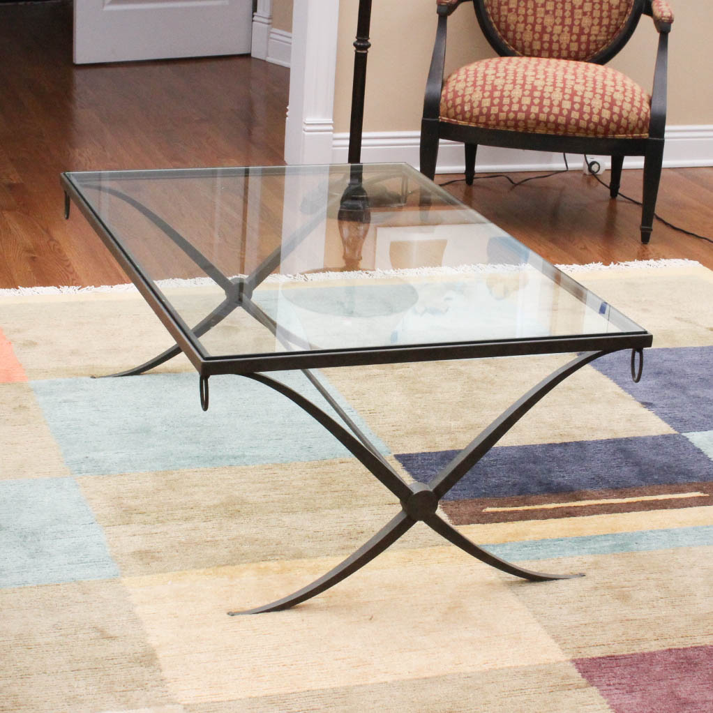 "Baker Collection" Iron and Glass Coffee Table by Barbara Barry