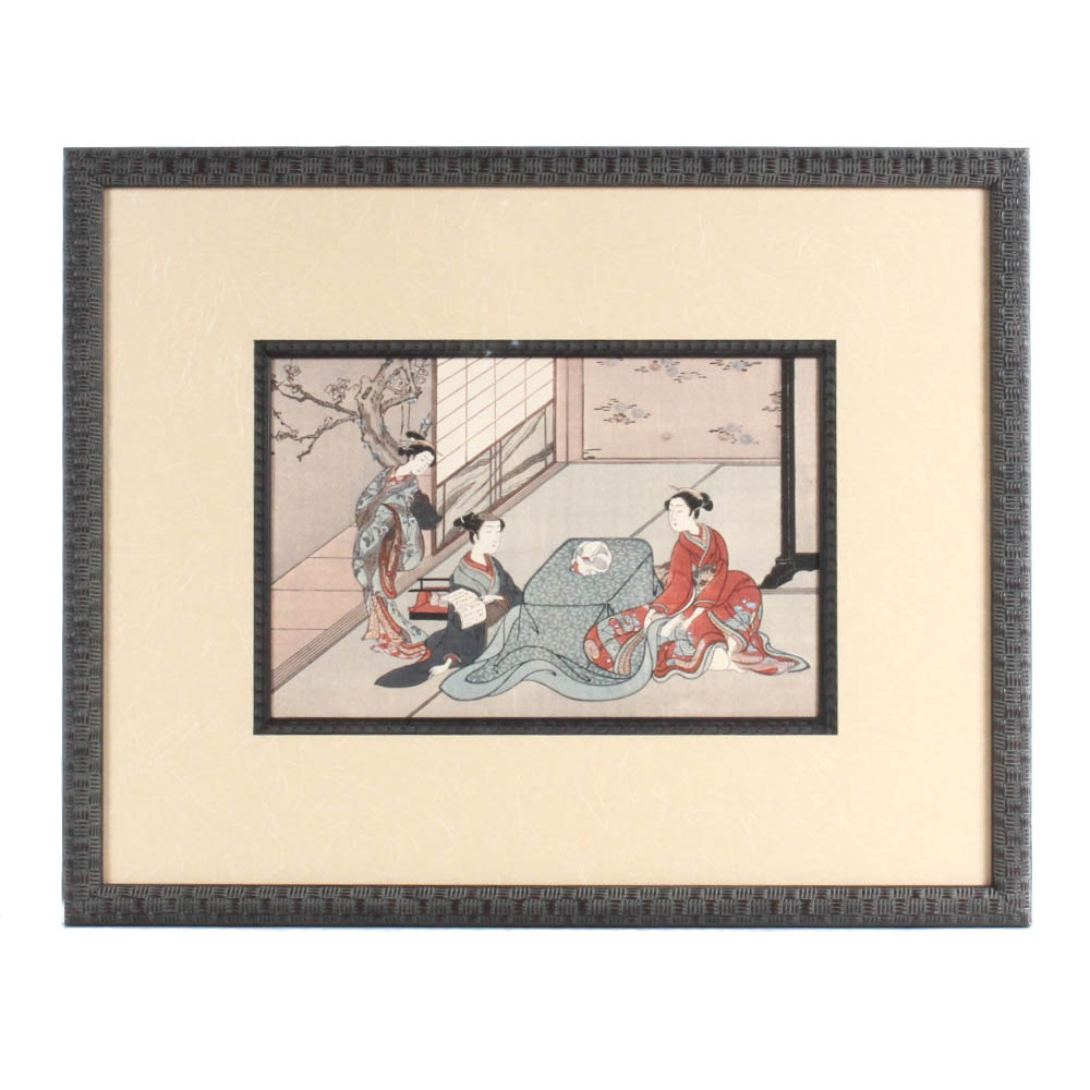 After Suzuki Harunobu Japanese Woodblock "Beauty at Kotatsu"