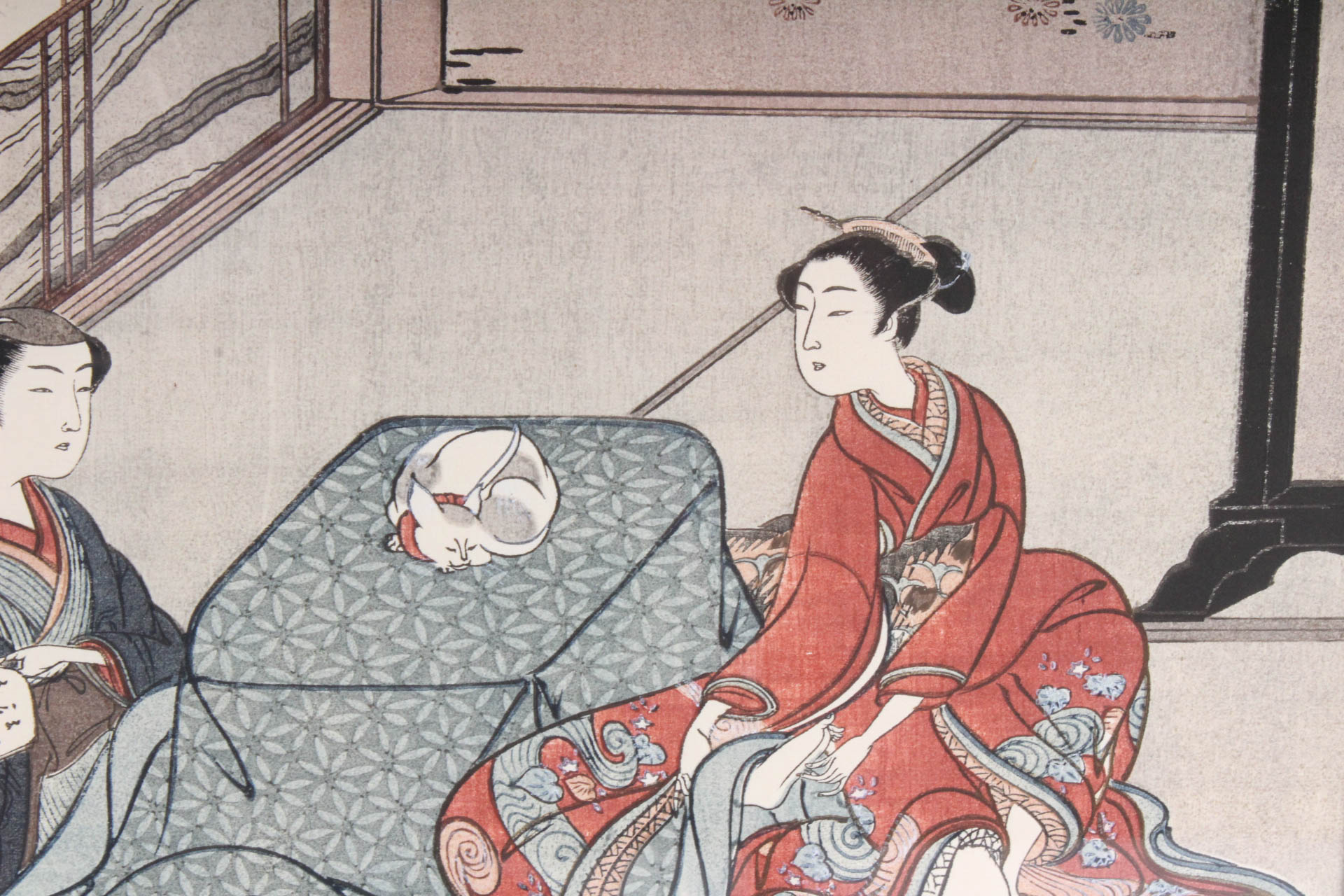 After Suzuki Harunobu Japanese Woodblock "Beauty at Kotatsu"