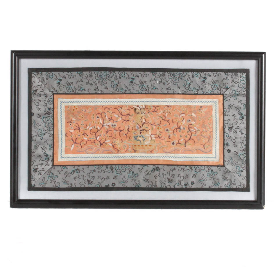 Antique Chinese Forbidden Stitch Embroidery Silk Panel