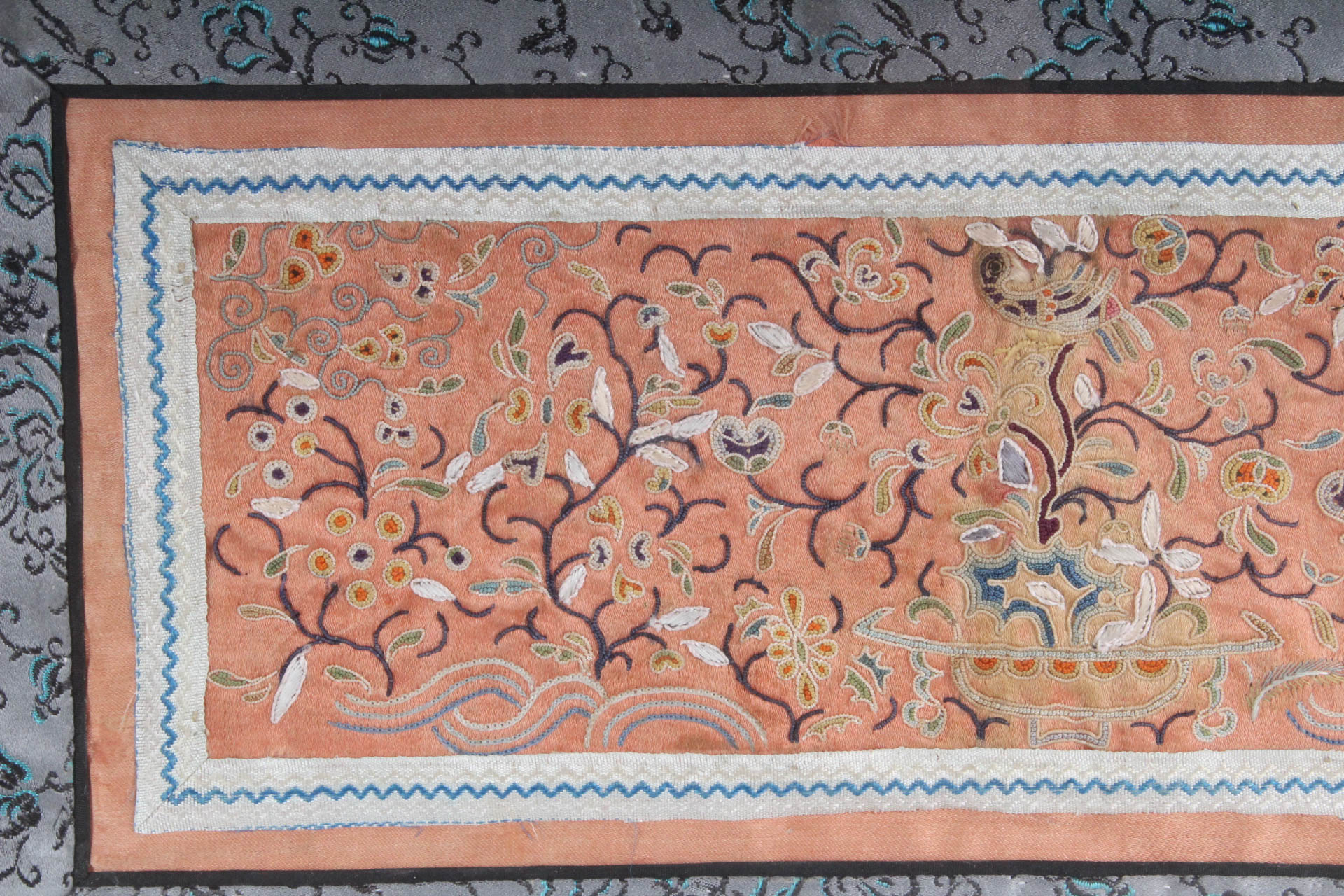 Antique Chinese Forbidden Stitch Embroidery Silk Panel