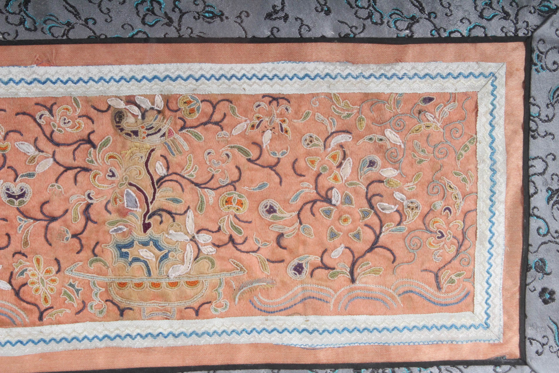 Antique Chinese Forbidden Stitch Embroidery Silk Panel