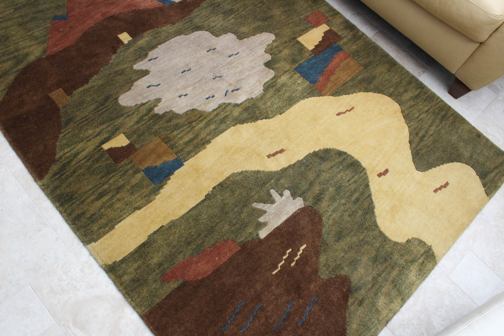 Hand Knotted Tibetan Pictorial Landscape Wool Rug